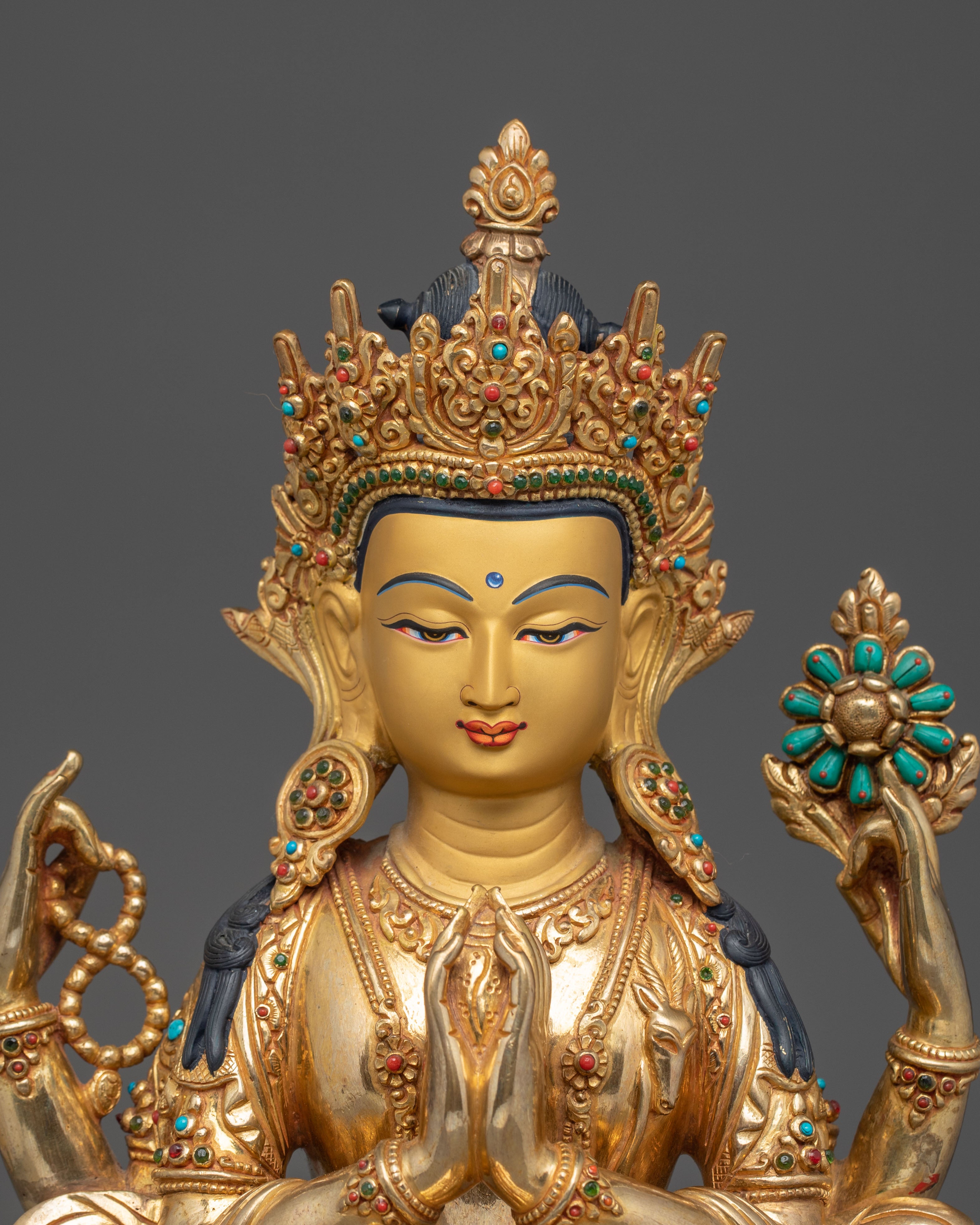 Golden Chenrezig Statue: Symbol of Compassion | Avalokiteshvara Figurine