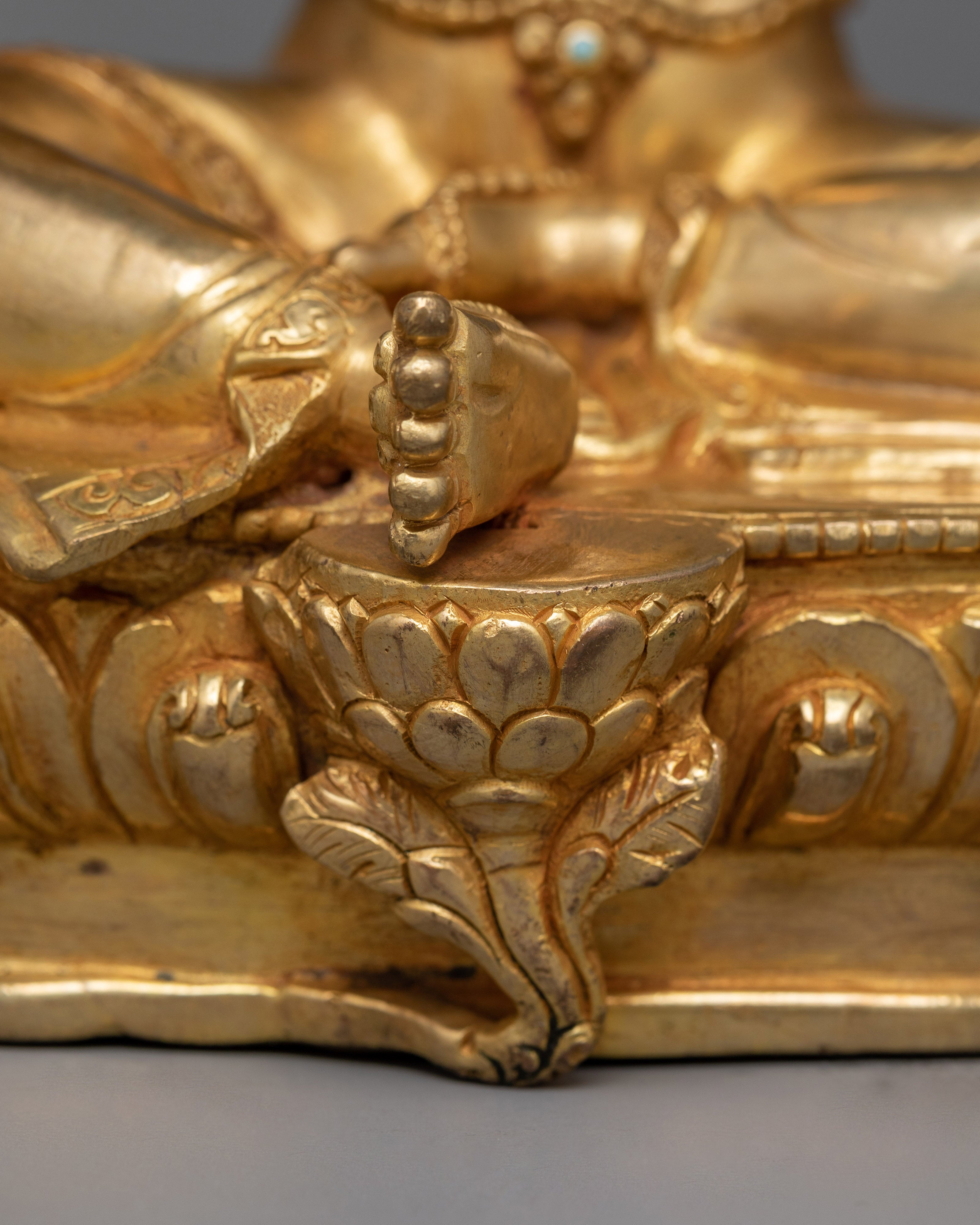 Green Tara Gold Gilded Small Statue | Essence of Compassion and Protection