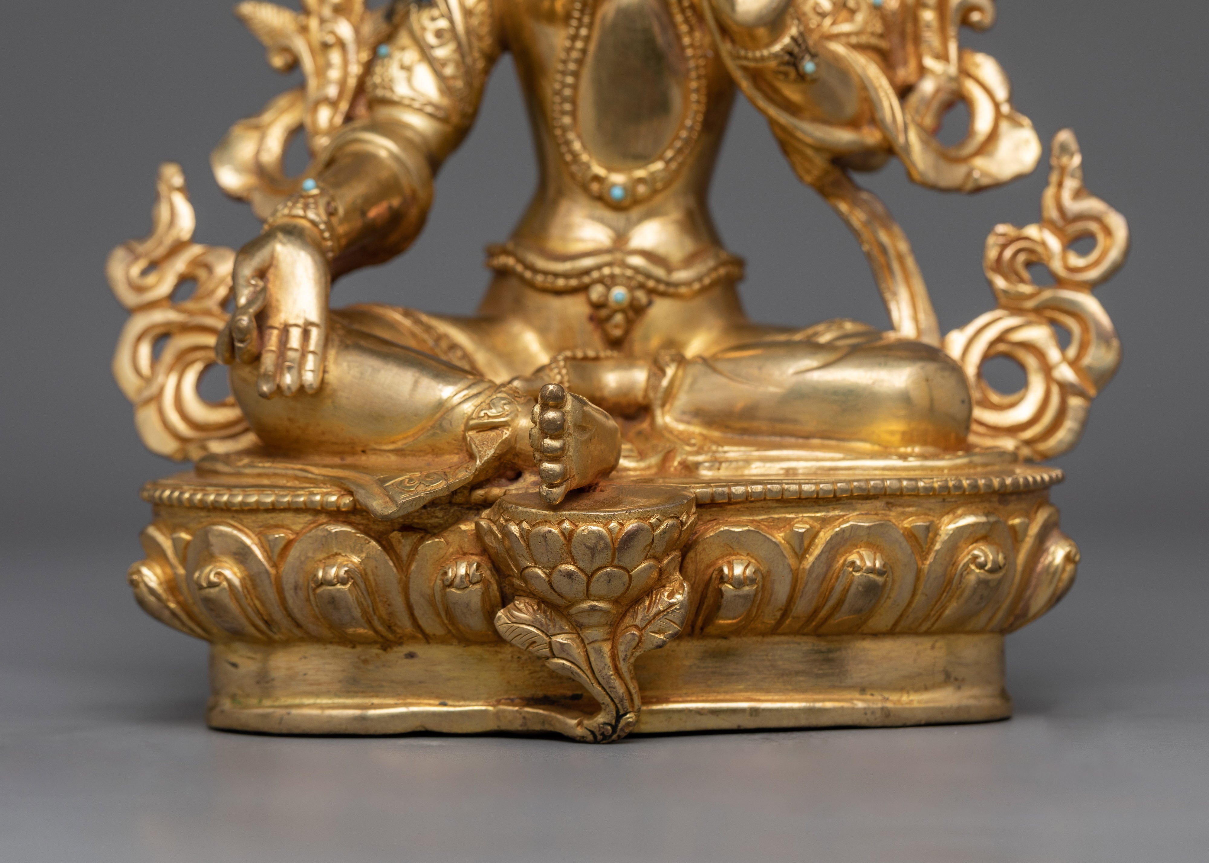 Green Tara Gold Gilded Small Statue | Essence of Compassion and Protection