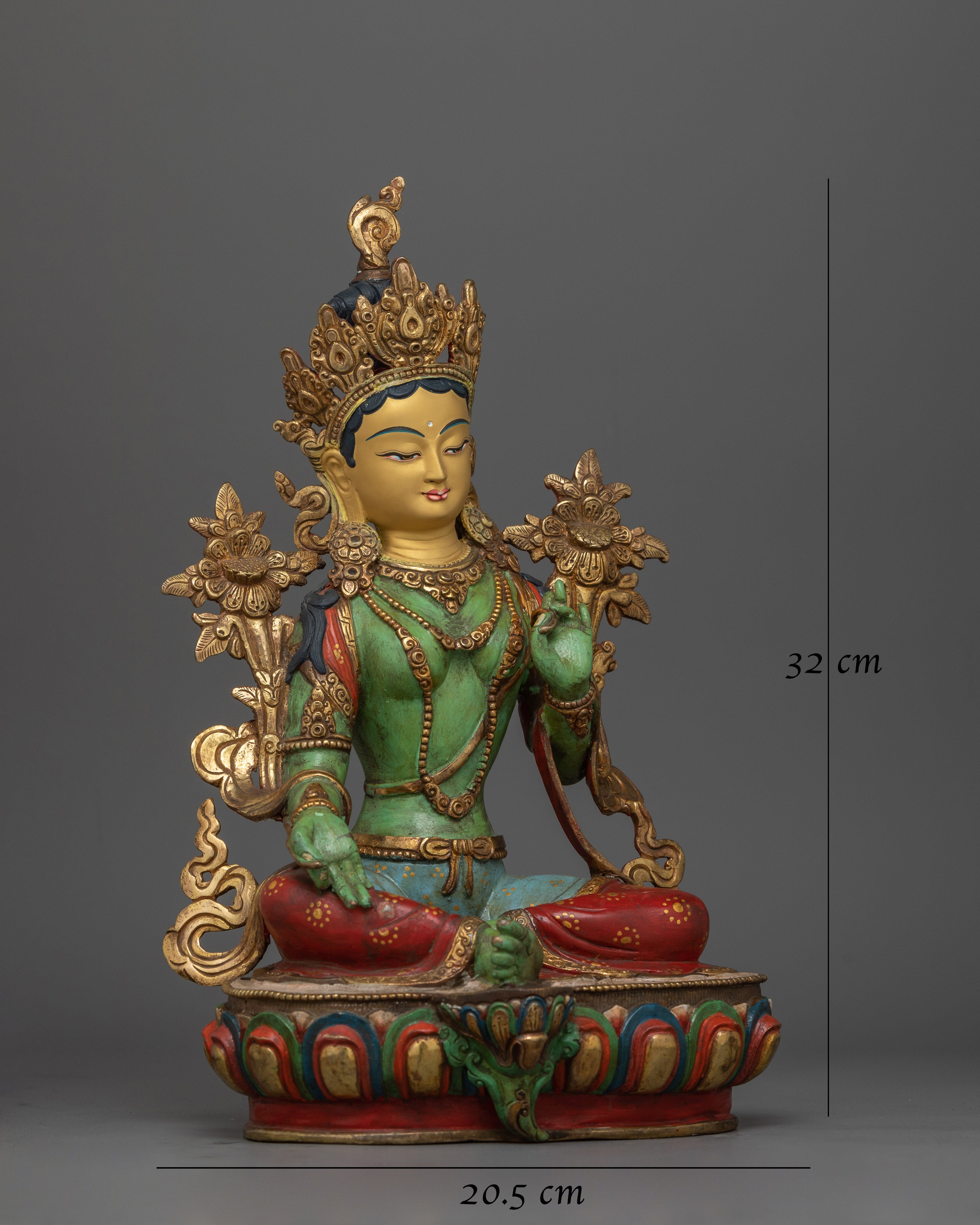 Green Tara Colored Handmade Statue | Essence of Compassionate Action
