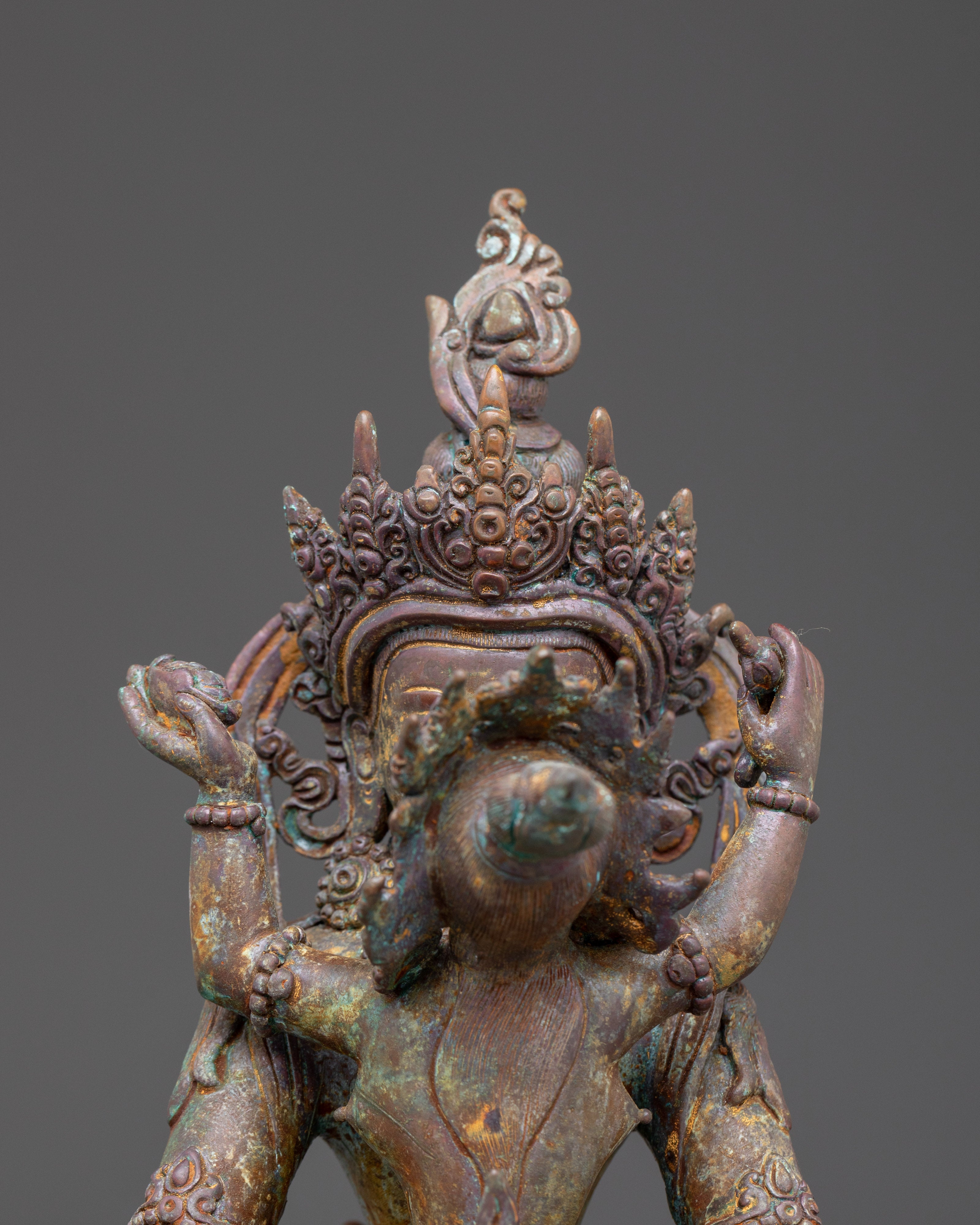 Statue of Buddha Amitayus with Consort | Oxidized Copper Sculpture