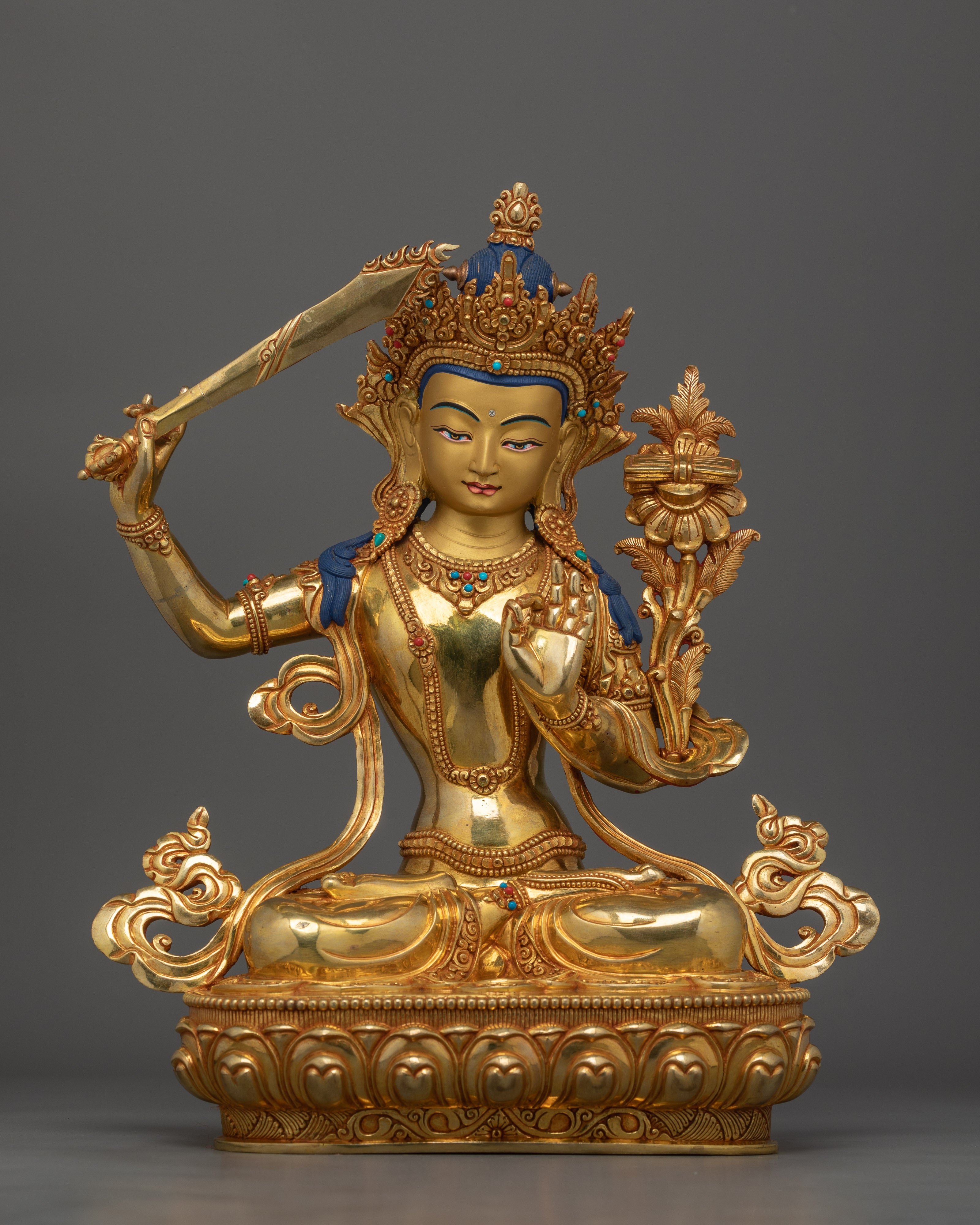 Manjushri Handmade Gold Gilded Statue