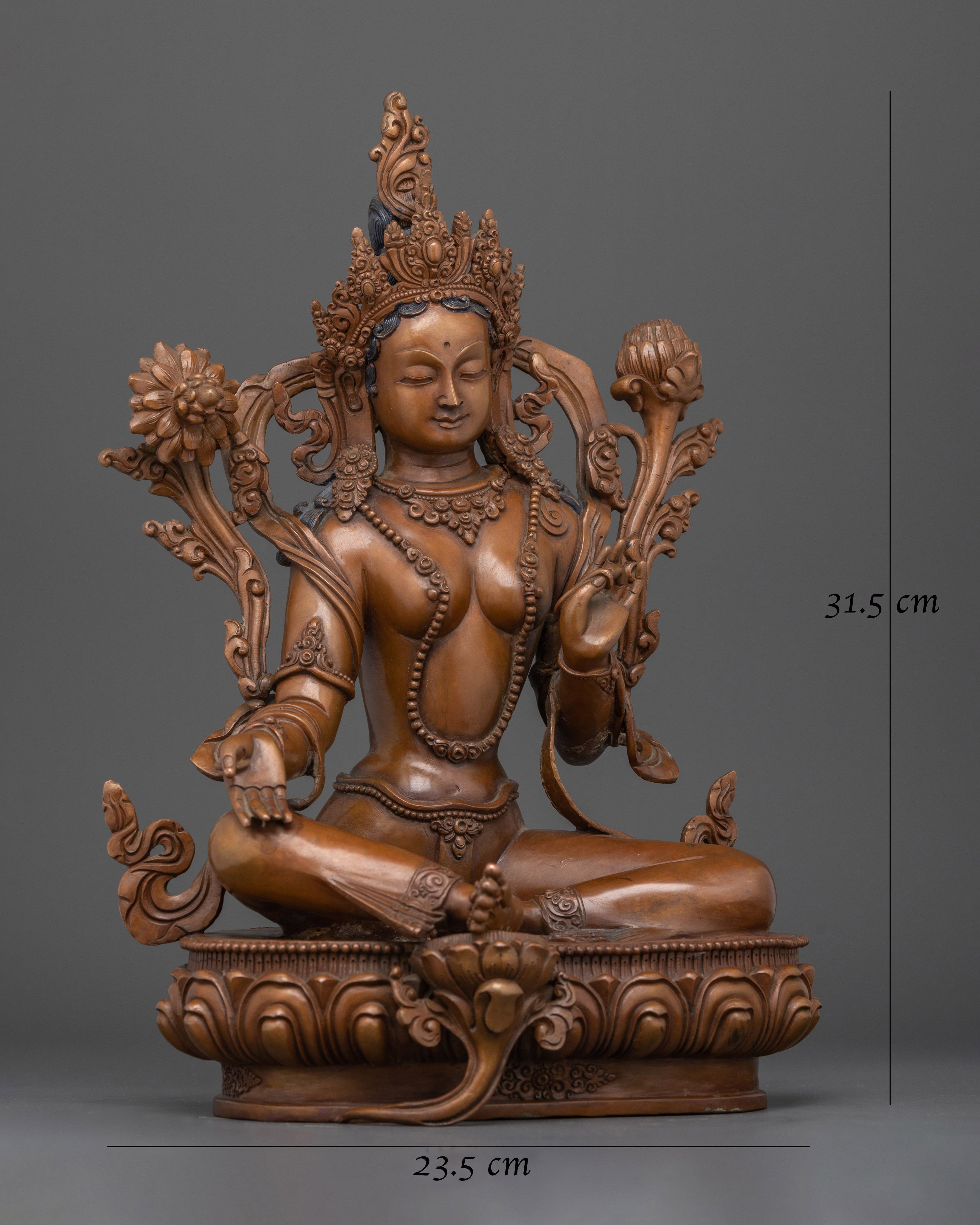 Green Tara Hand-Carved Oxidized Statue | Embodiment of Compassion