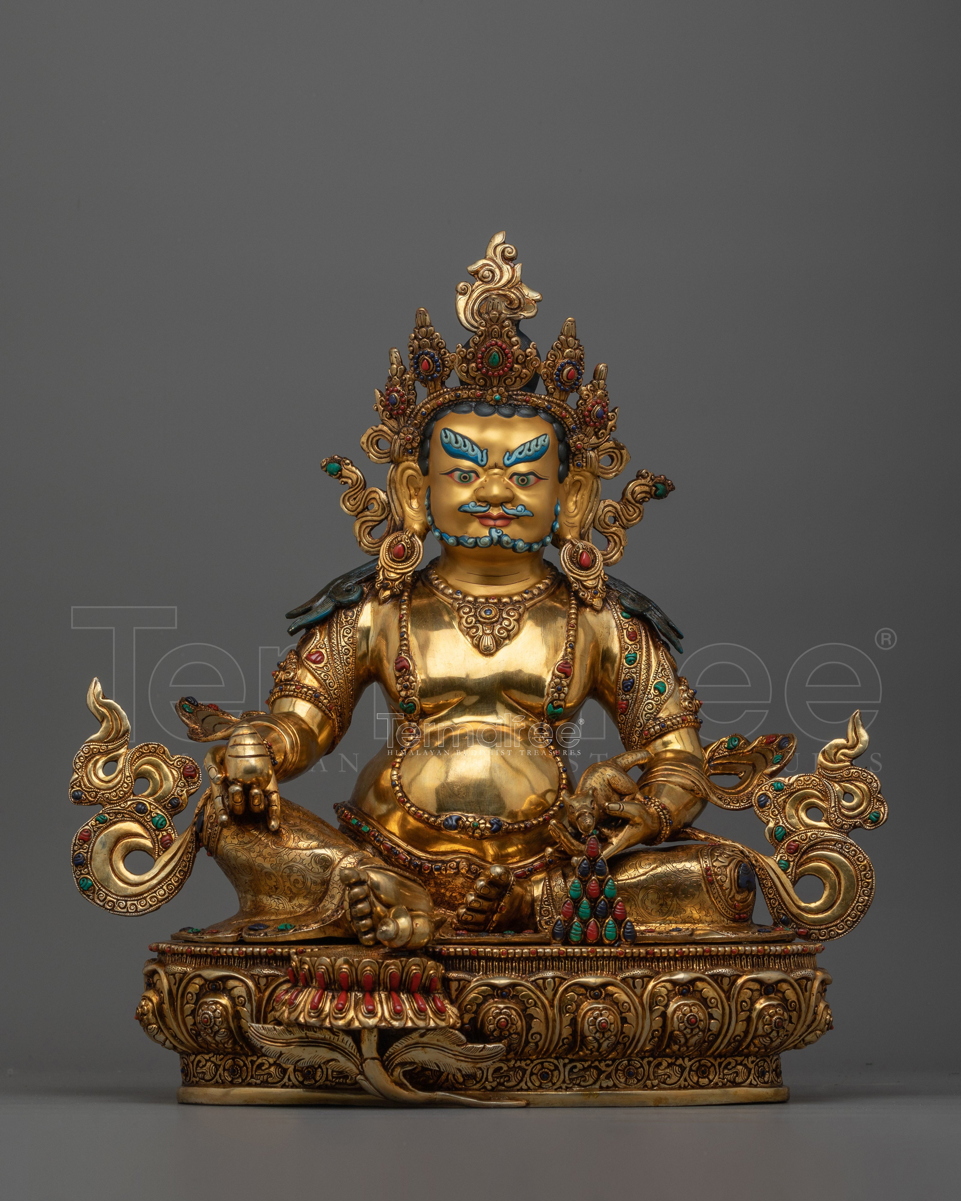 Handmade Dzambhala Gold Gilded Copper Statue | Deity of Wealth and Prosperity