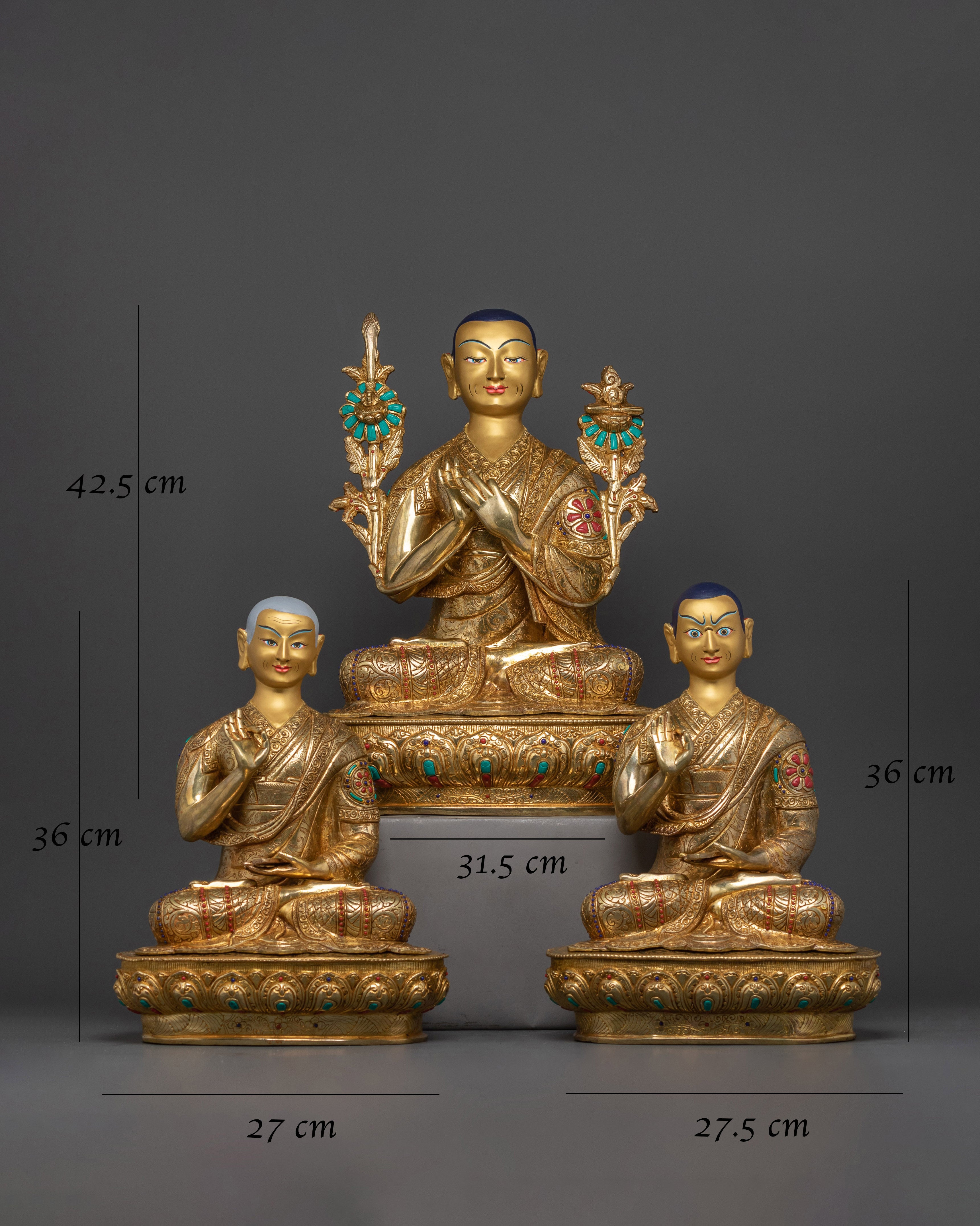 Tsongkhapa and His Two Disciples | Handcrafted Elegance in Copper and Gold
