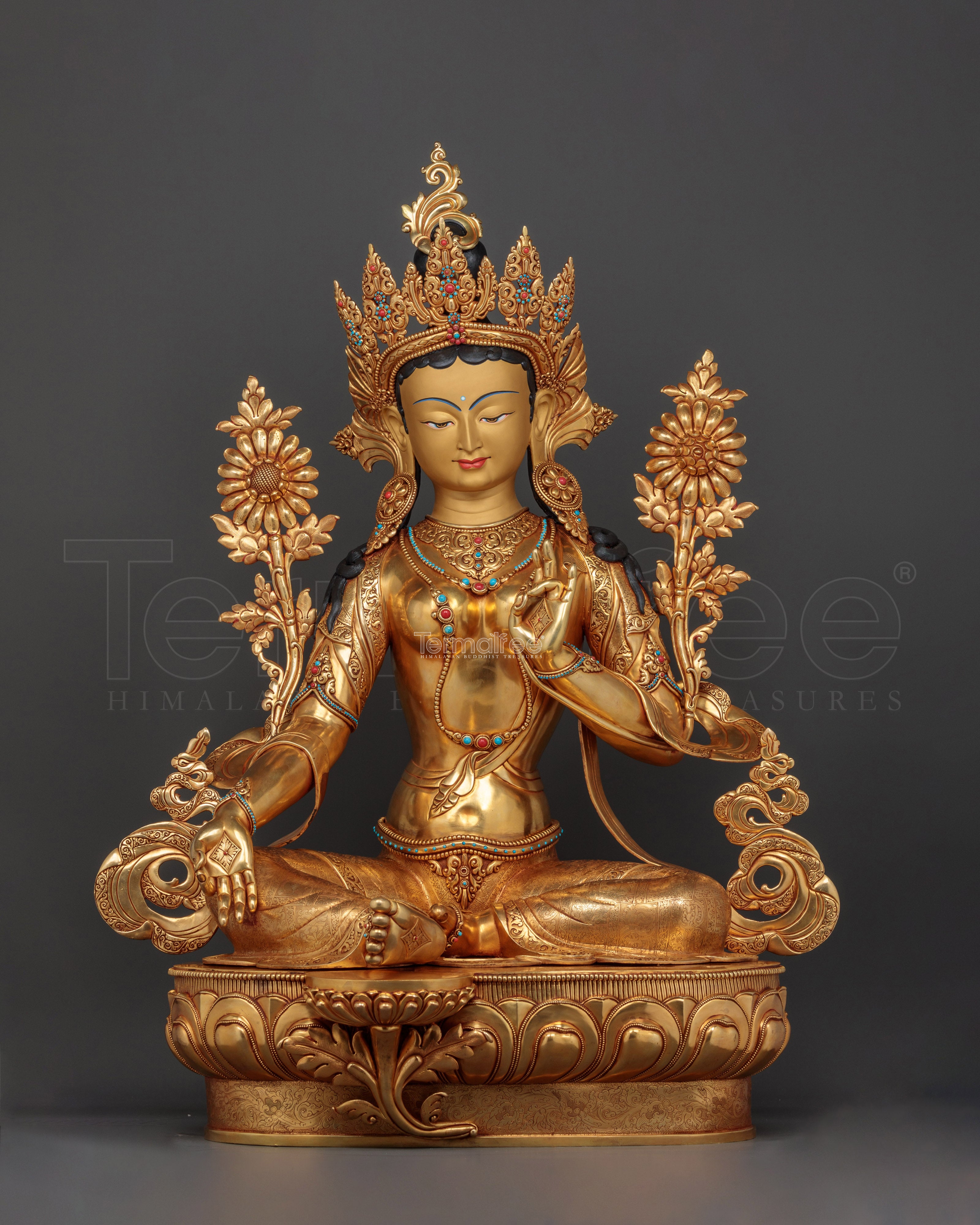 Green Tara Spiritual Copper Sculpture - A Divine Protector Handcrafted with Detail