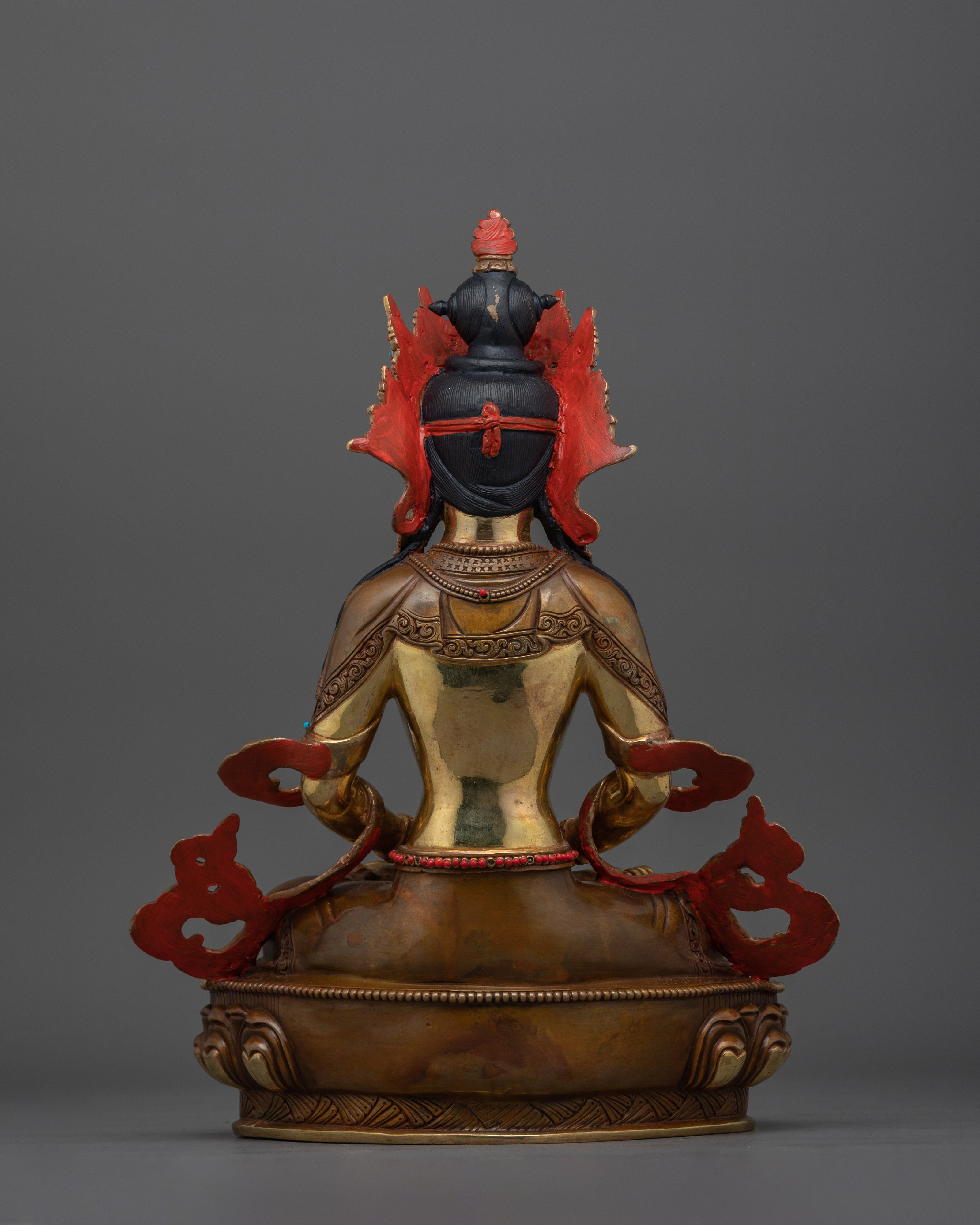 Amitayus Gold Gilded Sculpture - The Infinite Life Deity