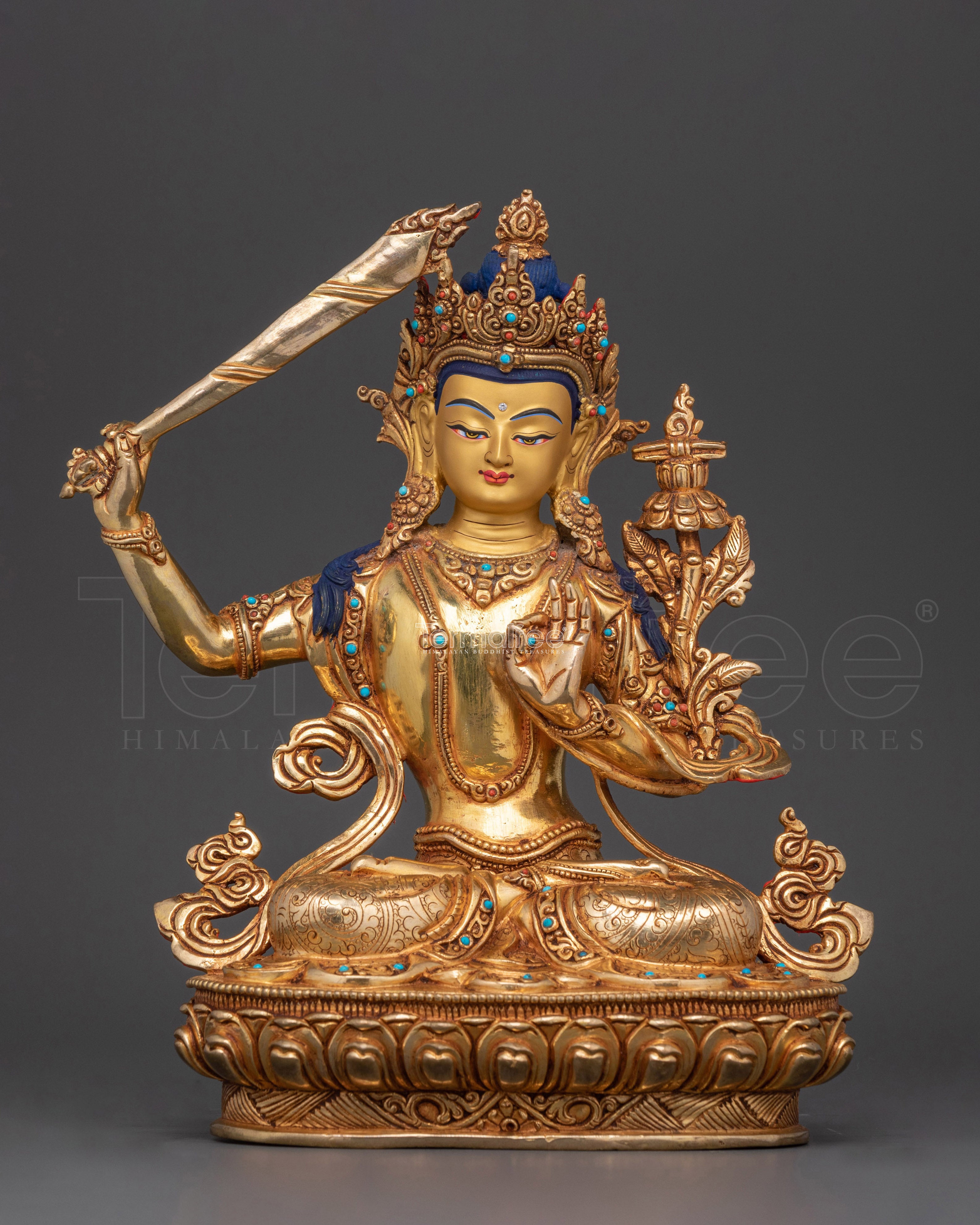 The Bodhisattva of Wisdom | Manjushri Gold Gilded Statue