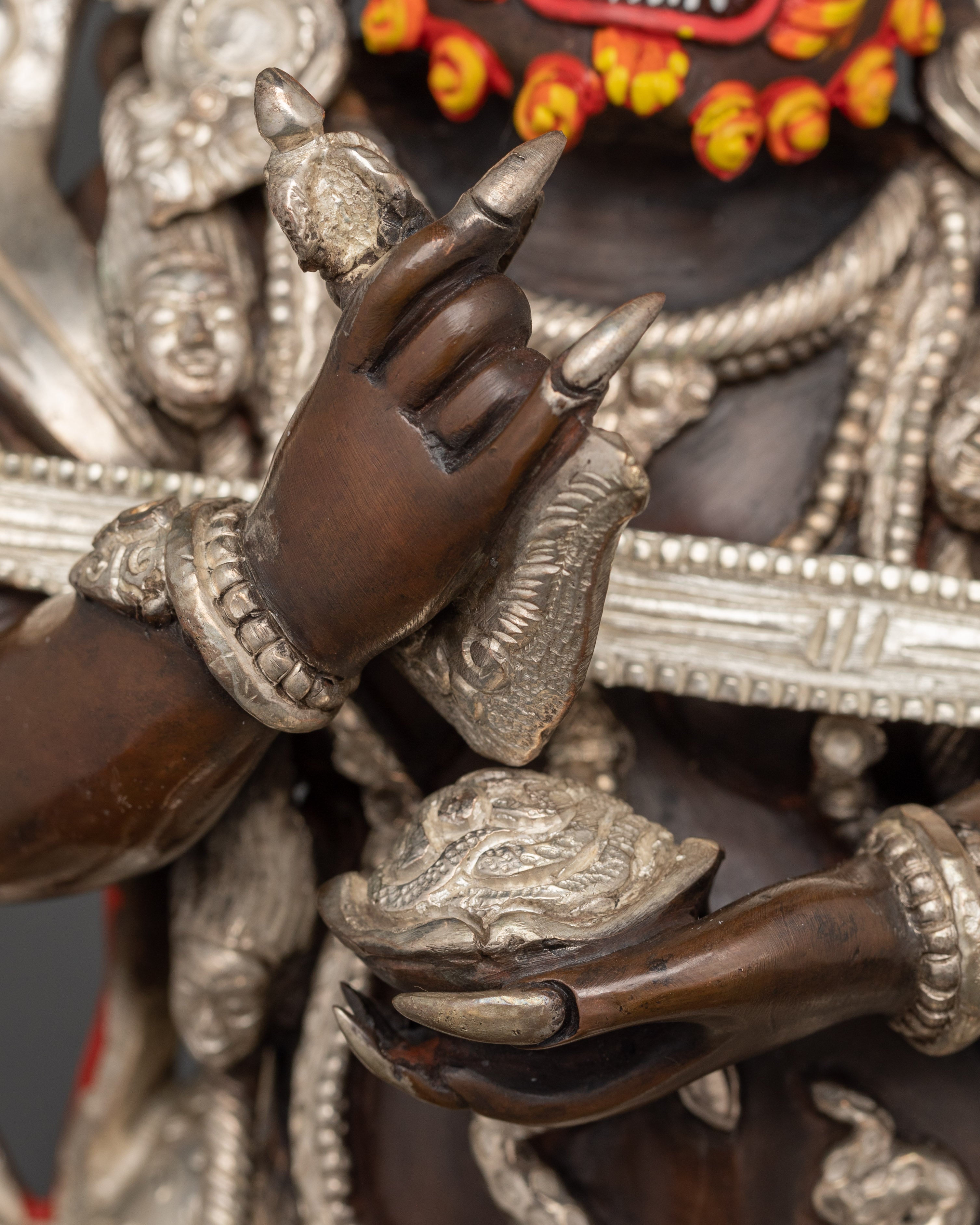 Sakya Mahakala Silver Plated Oxidized Copper Statue | Guardian of the Dharma