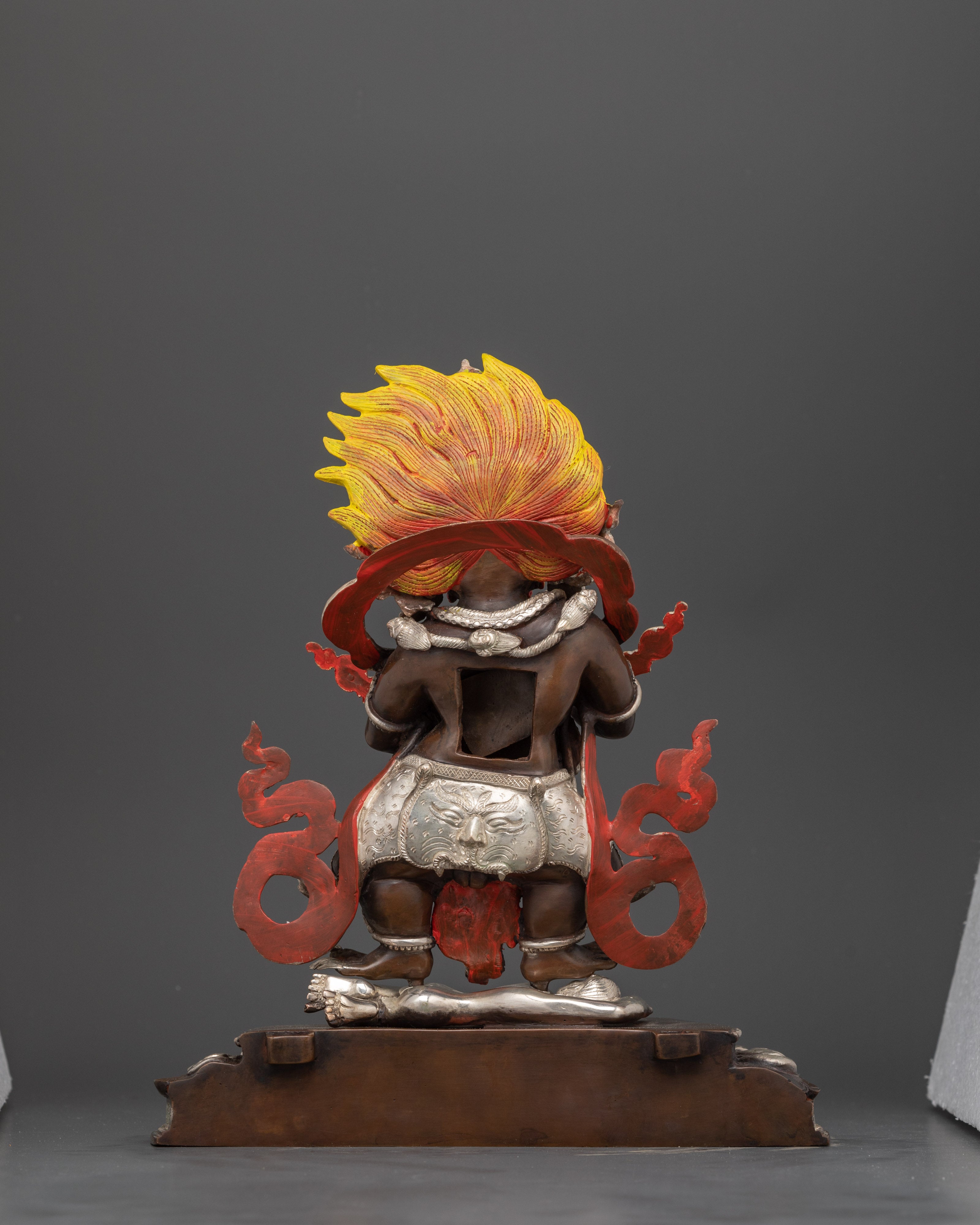 Sakya Mahakala Silver Plated Oxidized Copper Statue | Guardian of the Dharma