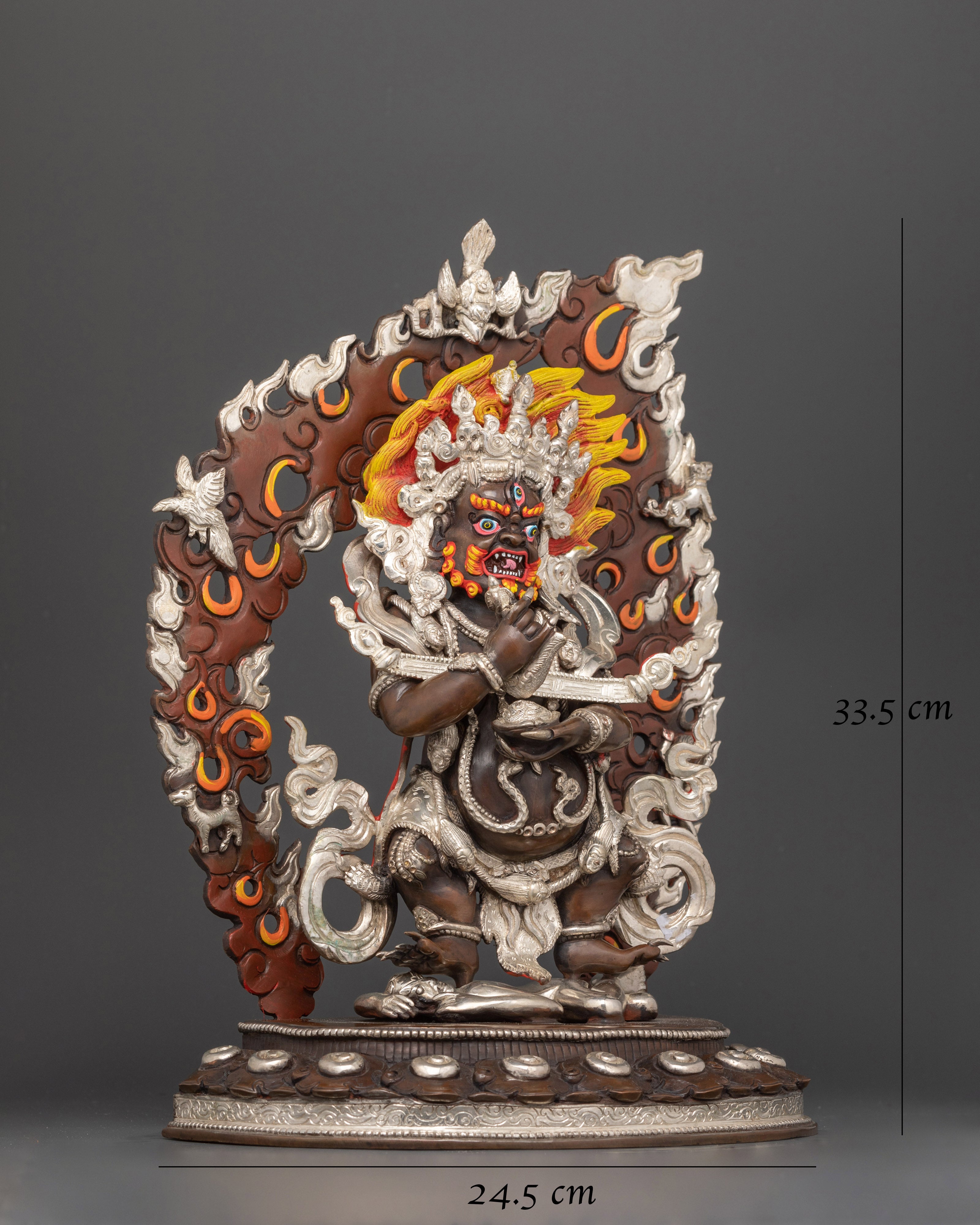 Sakya Mahakala Silver Plated Oxidized Copper Statue | Guardian of the Dharma