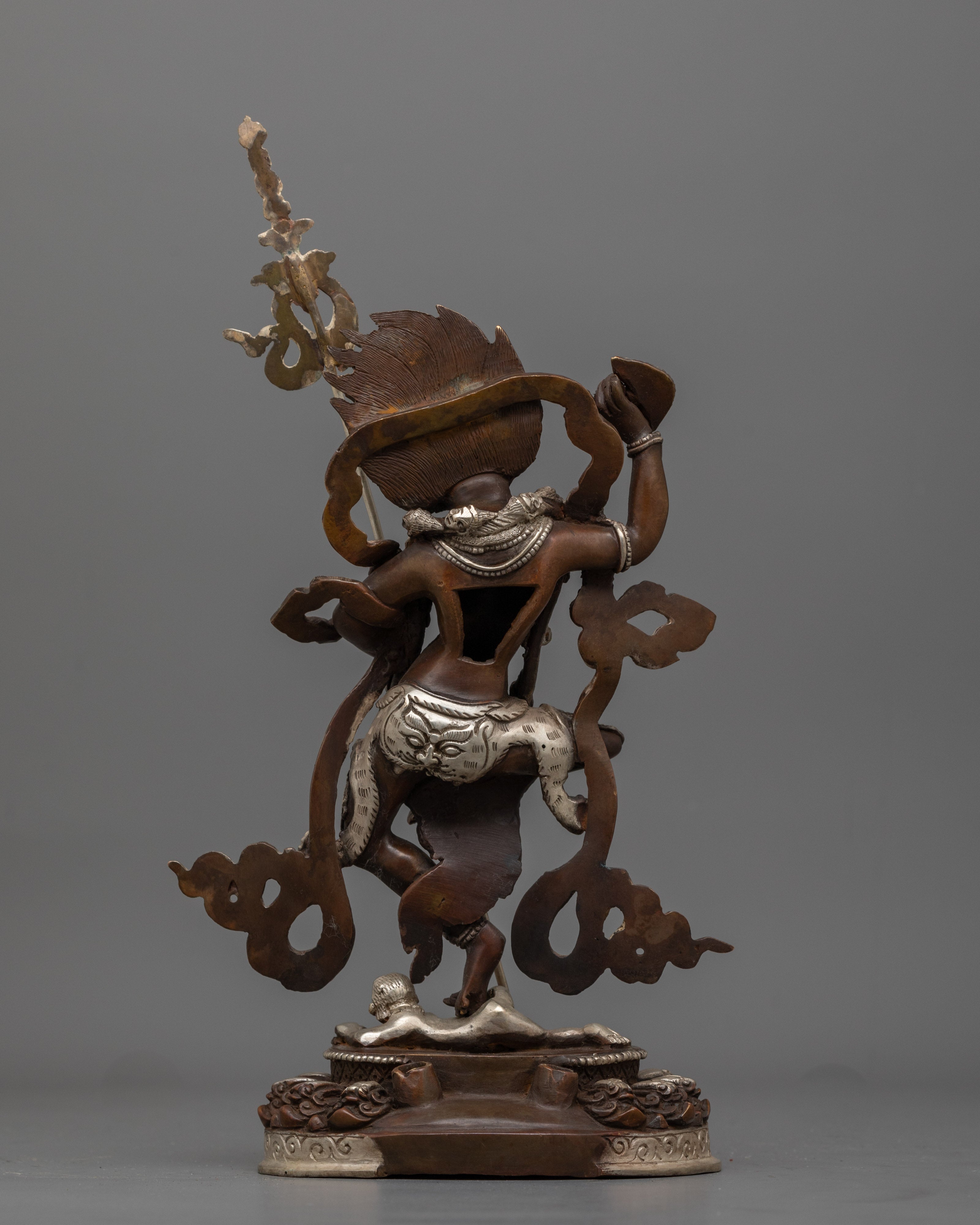 Singhamukha Buddha Statue | Silver-Plated Oxidized Copper Sculpture