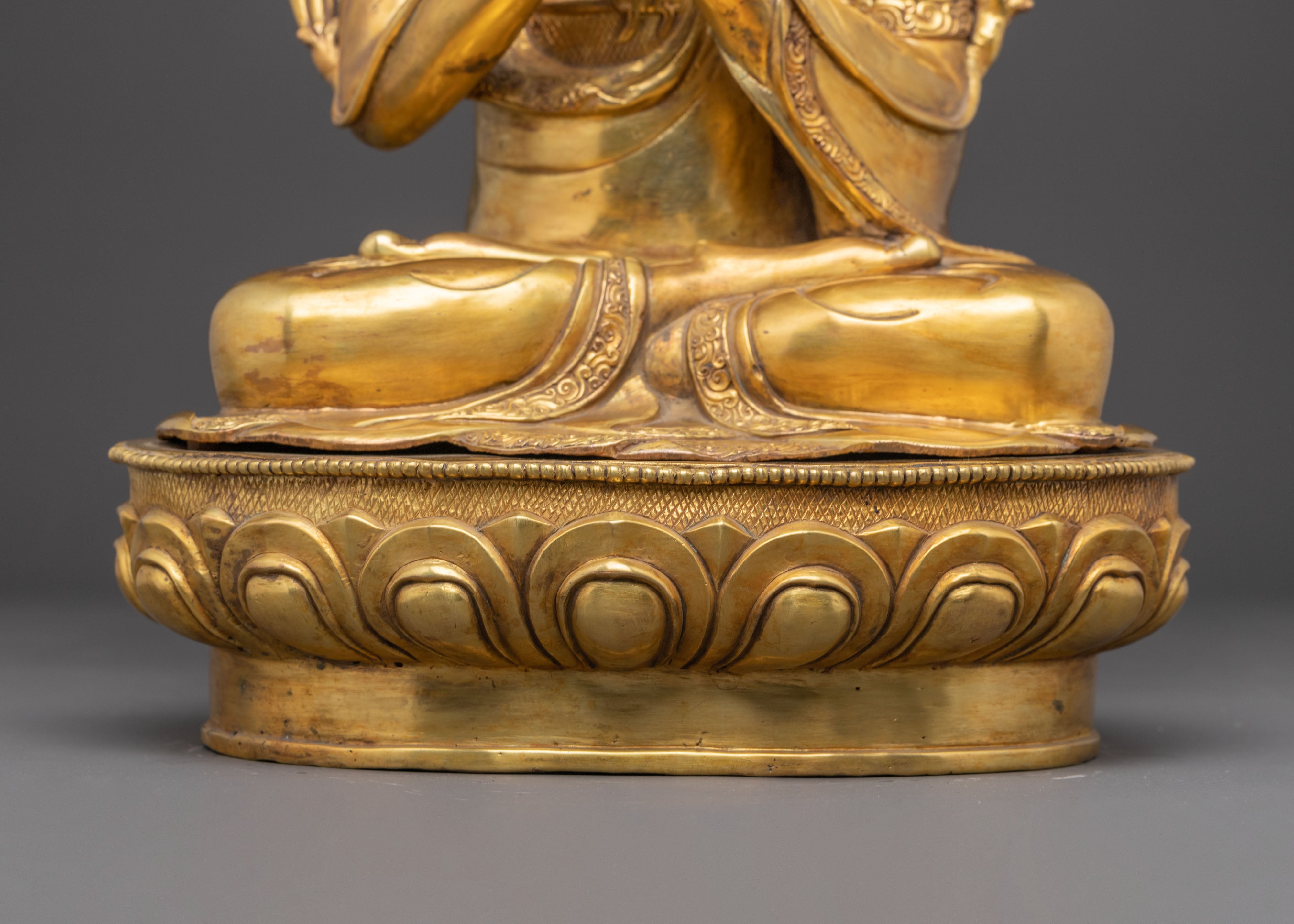 Traditional Statue of Tshongkhapa and His Disciples | Tibetan Master and Followers