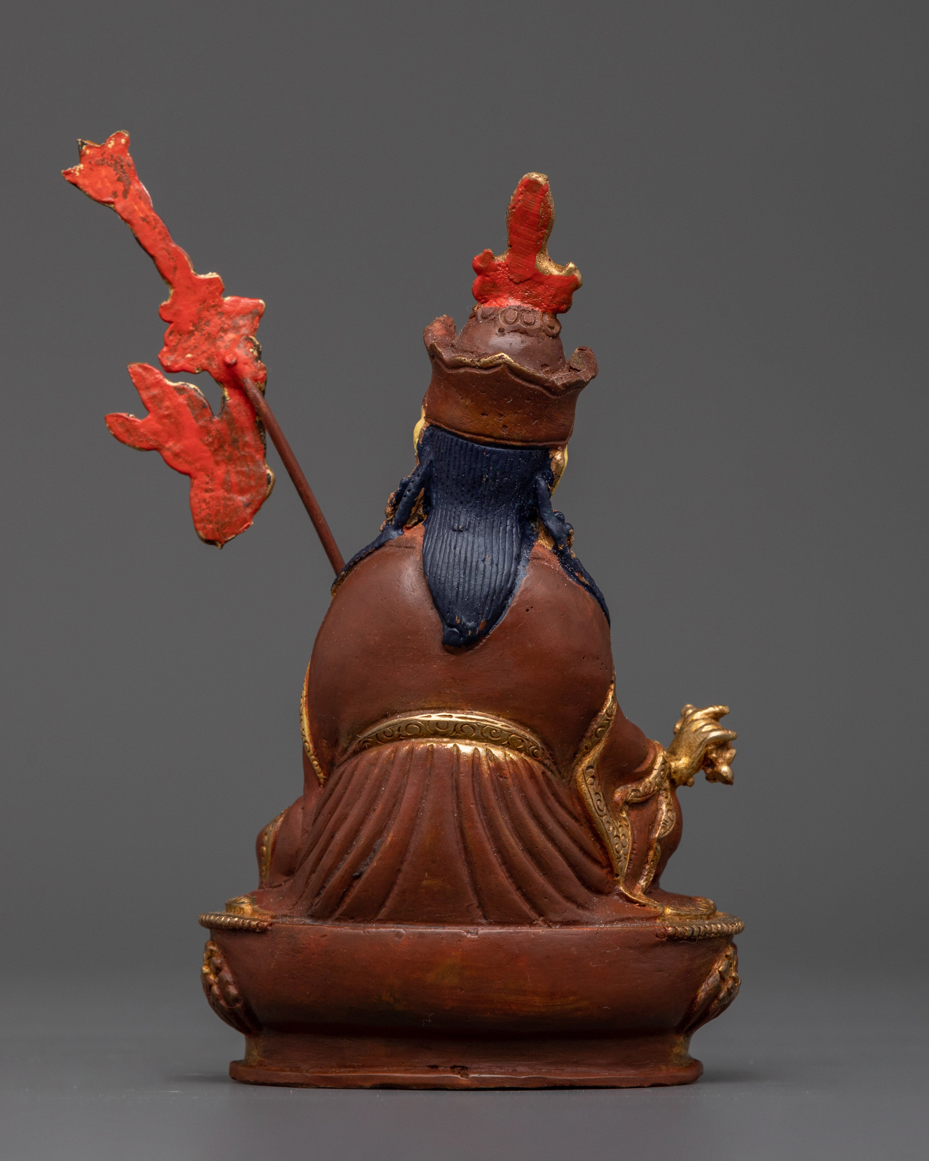 Sacred Guru Rinpoche with Throne | Handcrafted Copper and Wood Statue