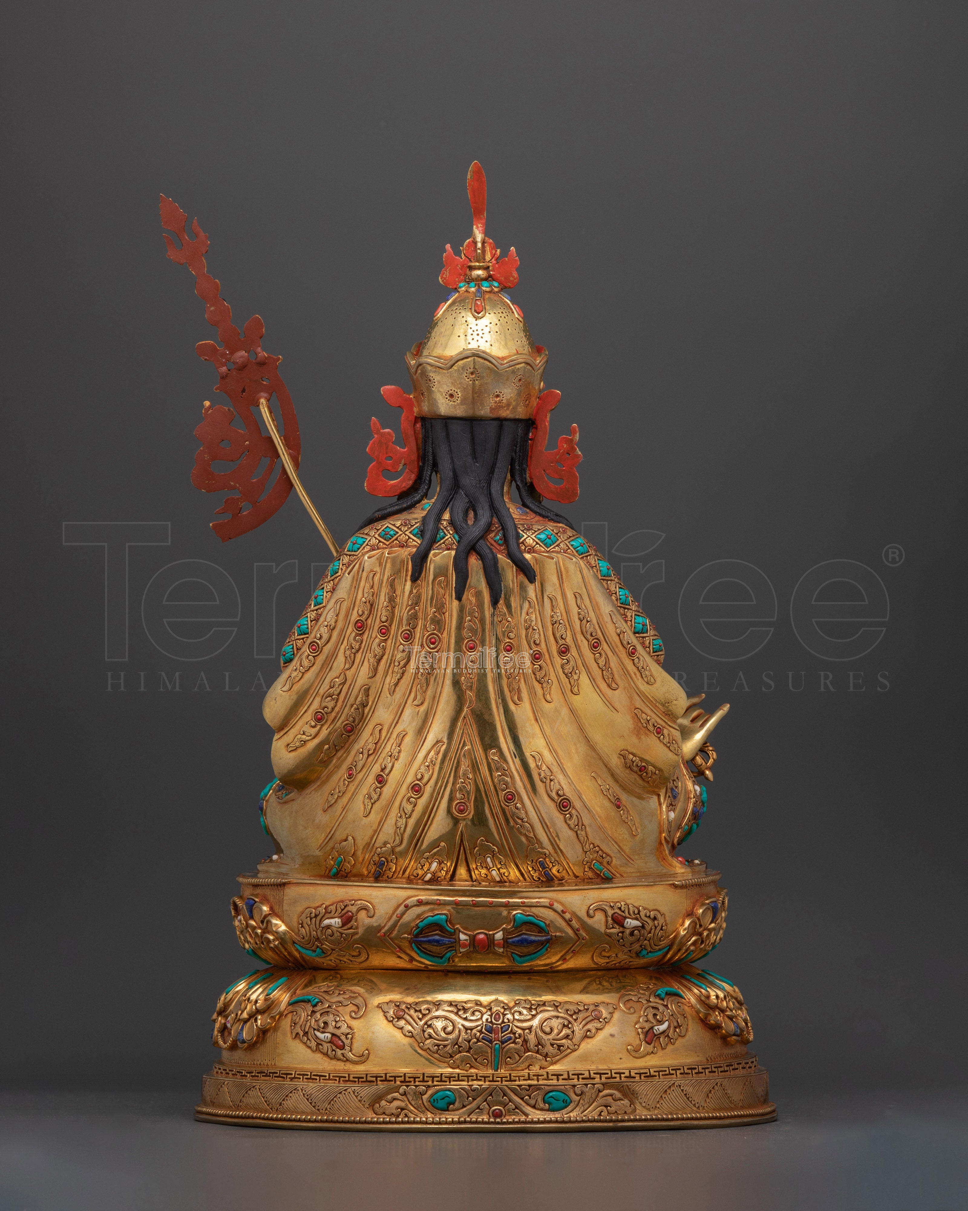 Sacred Guru Rinpoche Statue | Handcrafted 24K Gold Gilded Copper Sculpture