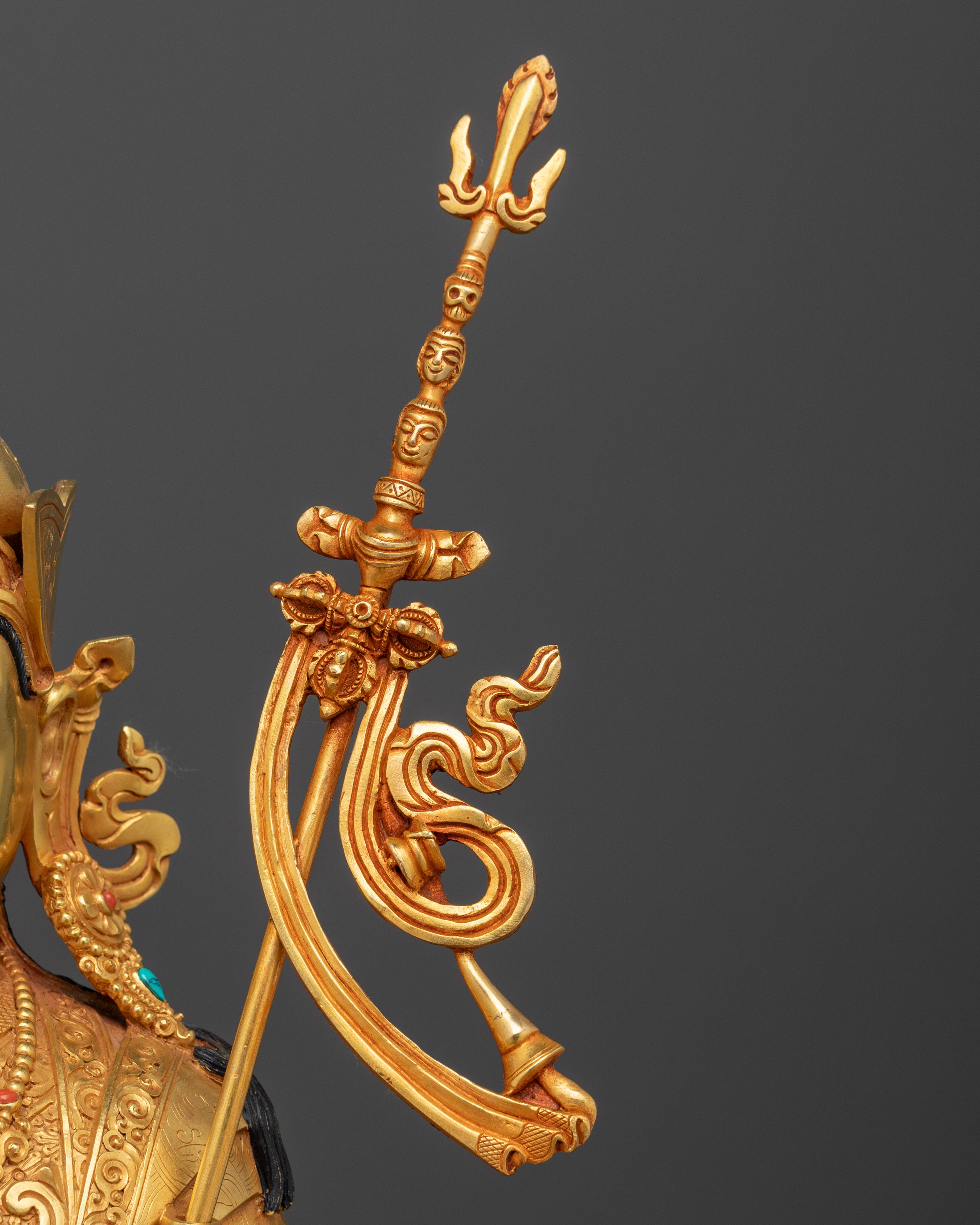 Sacred Guru Rinpoche Statue | 24K Gold Gilded with Hand Carved Gemstones