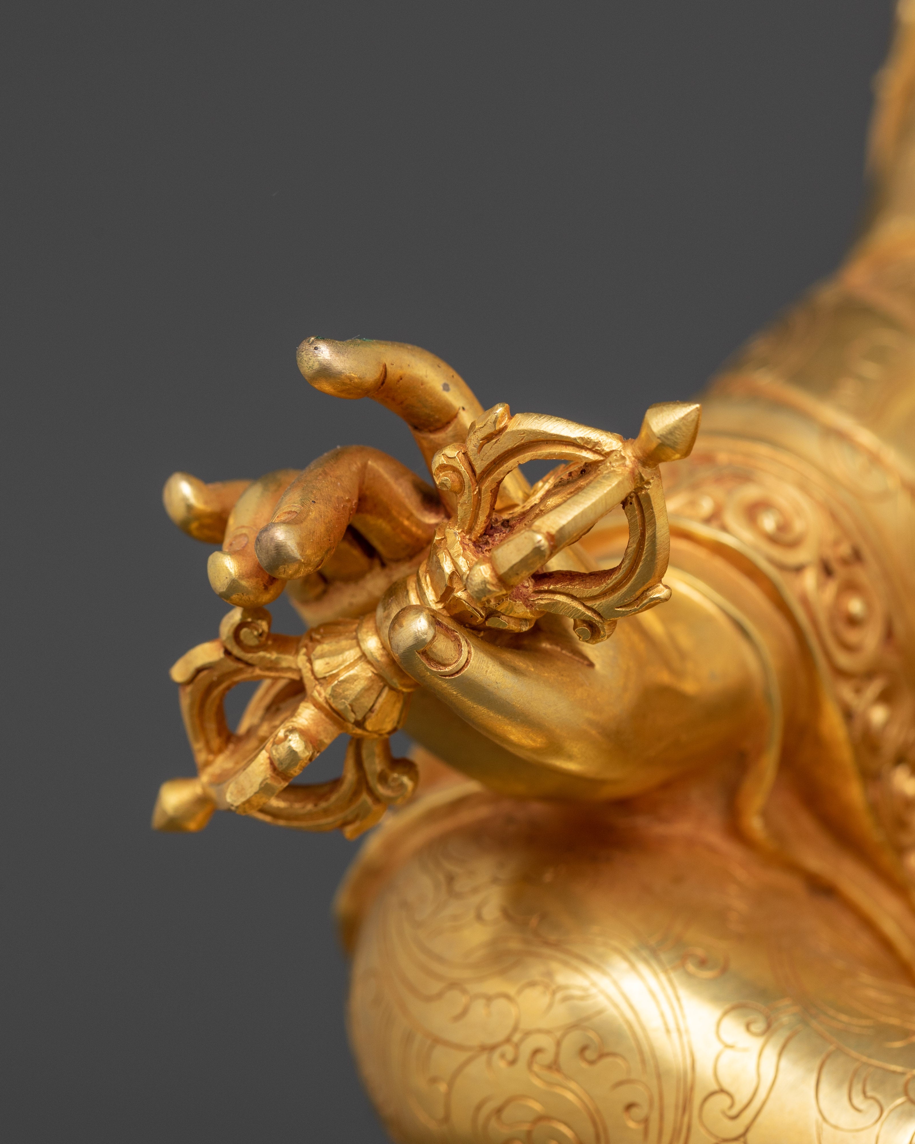 Sacred Guru Rinpoche Statue | 24K Gold Gilded with Hand Carved Gemstones