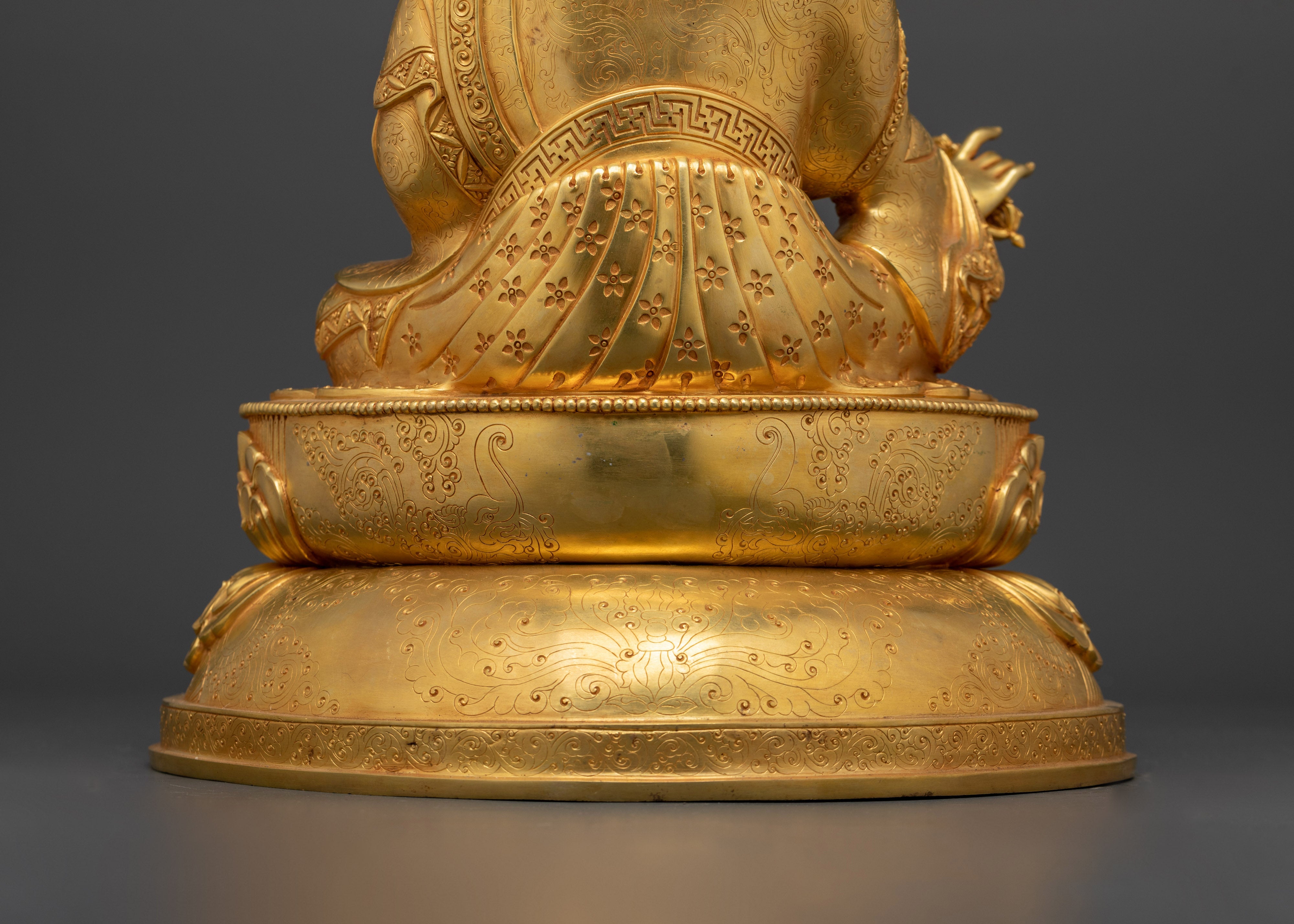 Sacred Guru Rinpoche Statue | 24K Gold Gilded with Hand Carved Gemstones