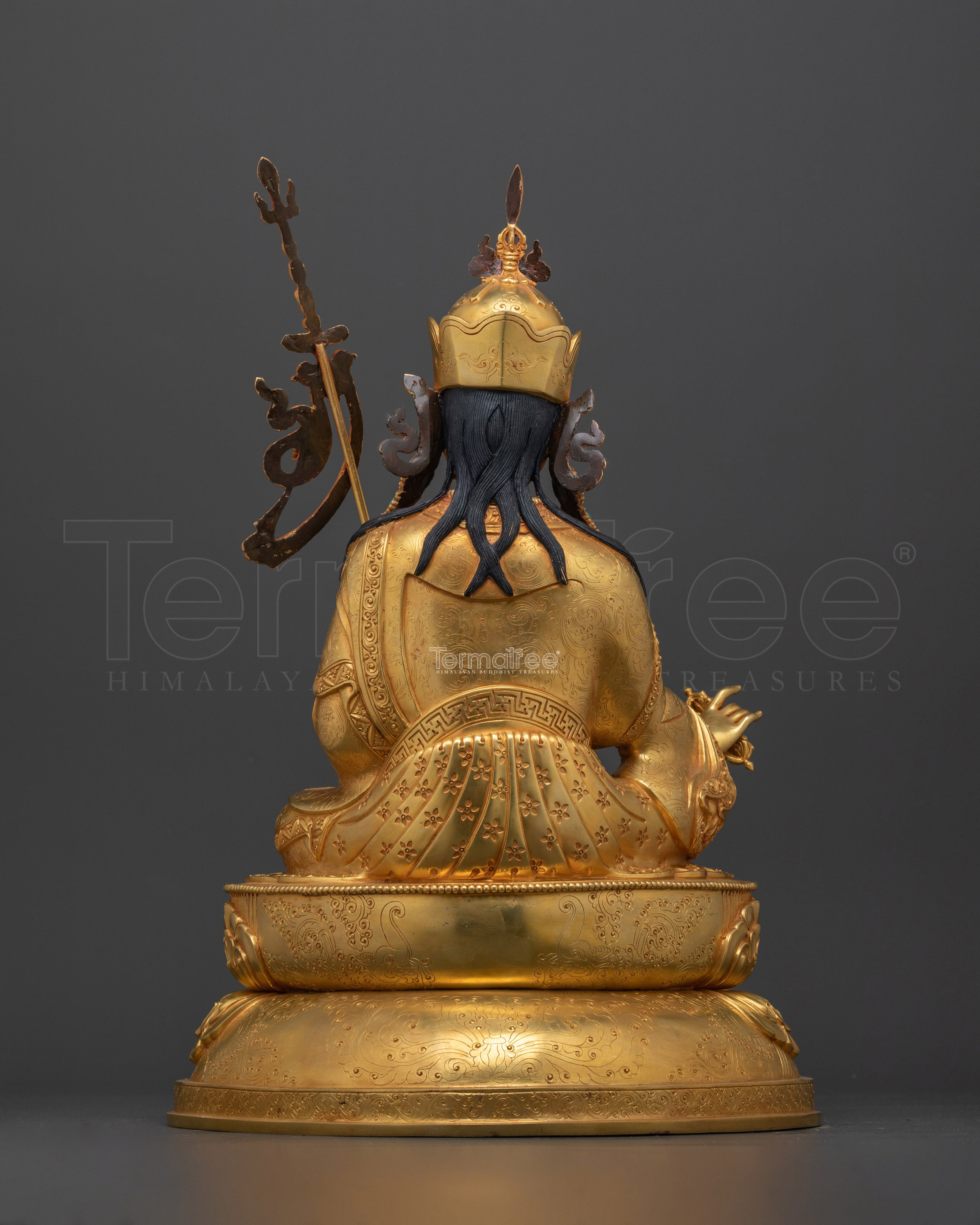 Sacred Guru Rinpoche Statue | 24K Gold Gilded with Hand Carved Gemstones