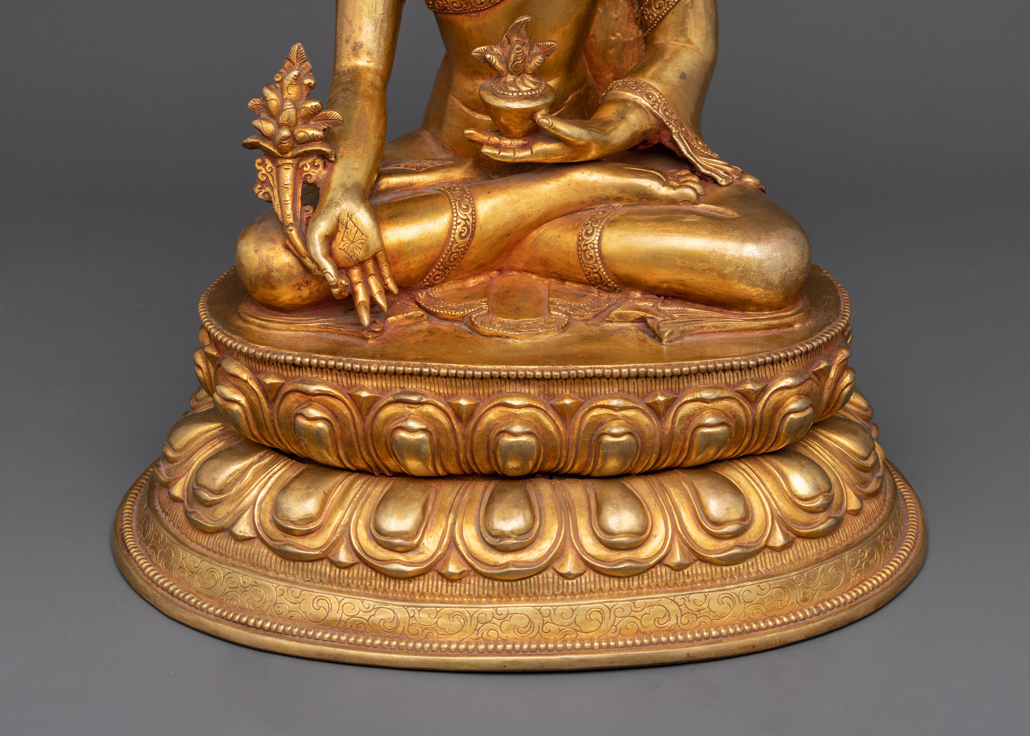 Sacred Medicine Buddha Statue | 24K Gold Gilded Healing Deity Sculpture
