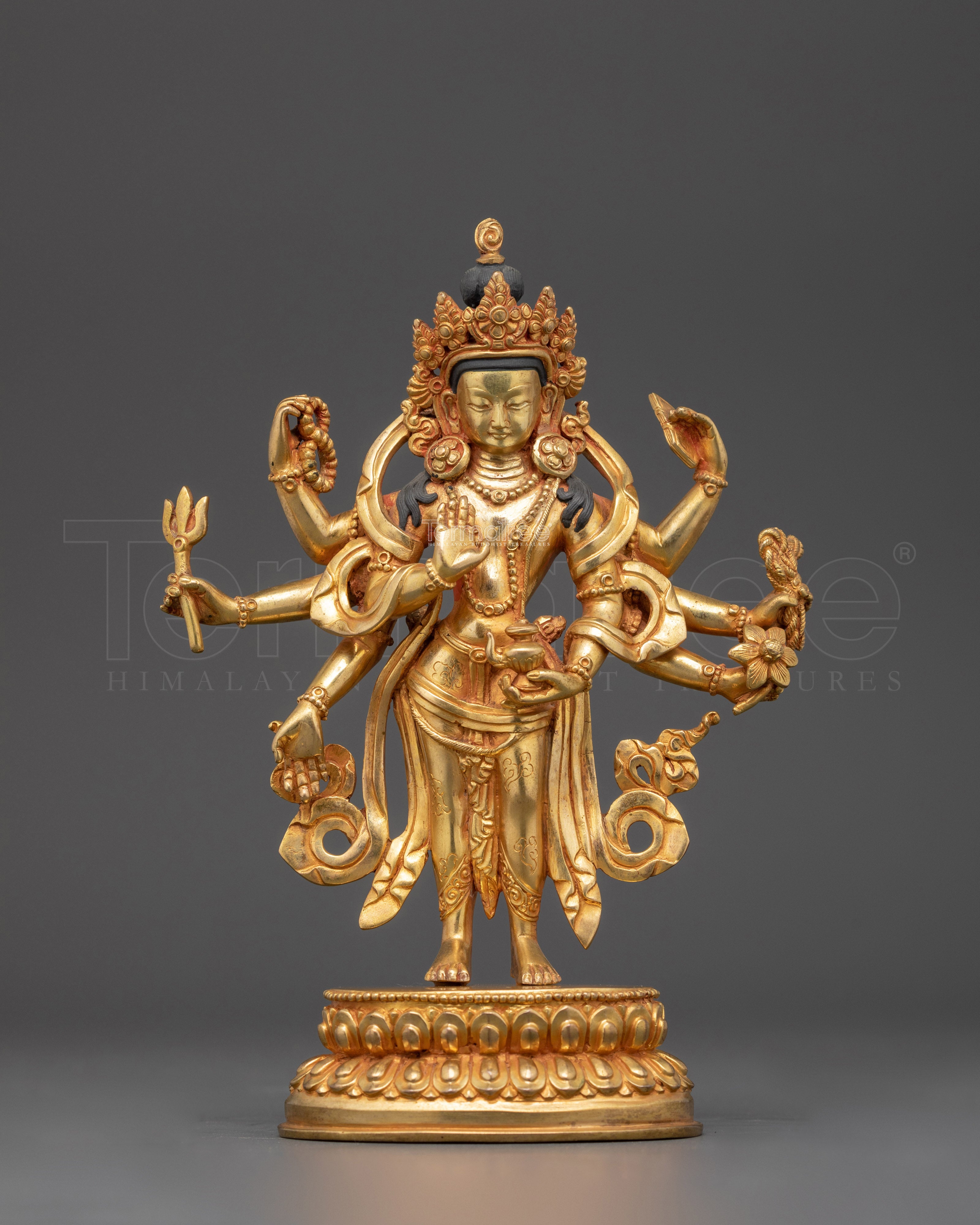Sacred Lokeshvara Statue | 24K Gold Gilded Copper Body Sculpture