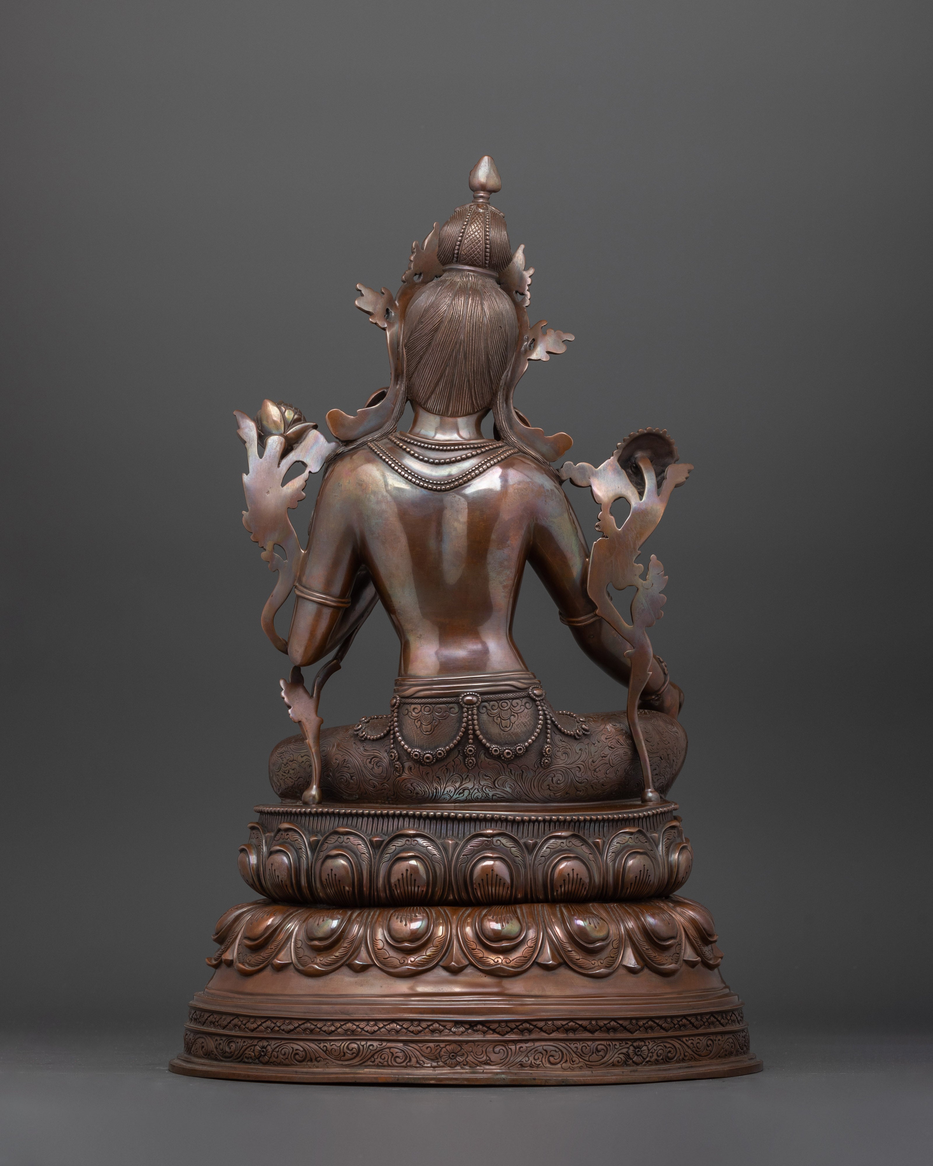 Sacred Green Tara Sculpture | Oxidized Copper Buddhist Deity Statue