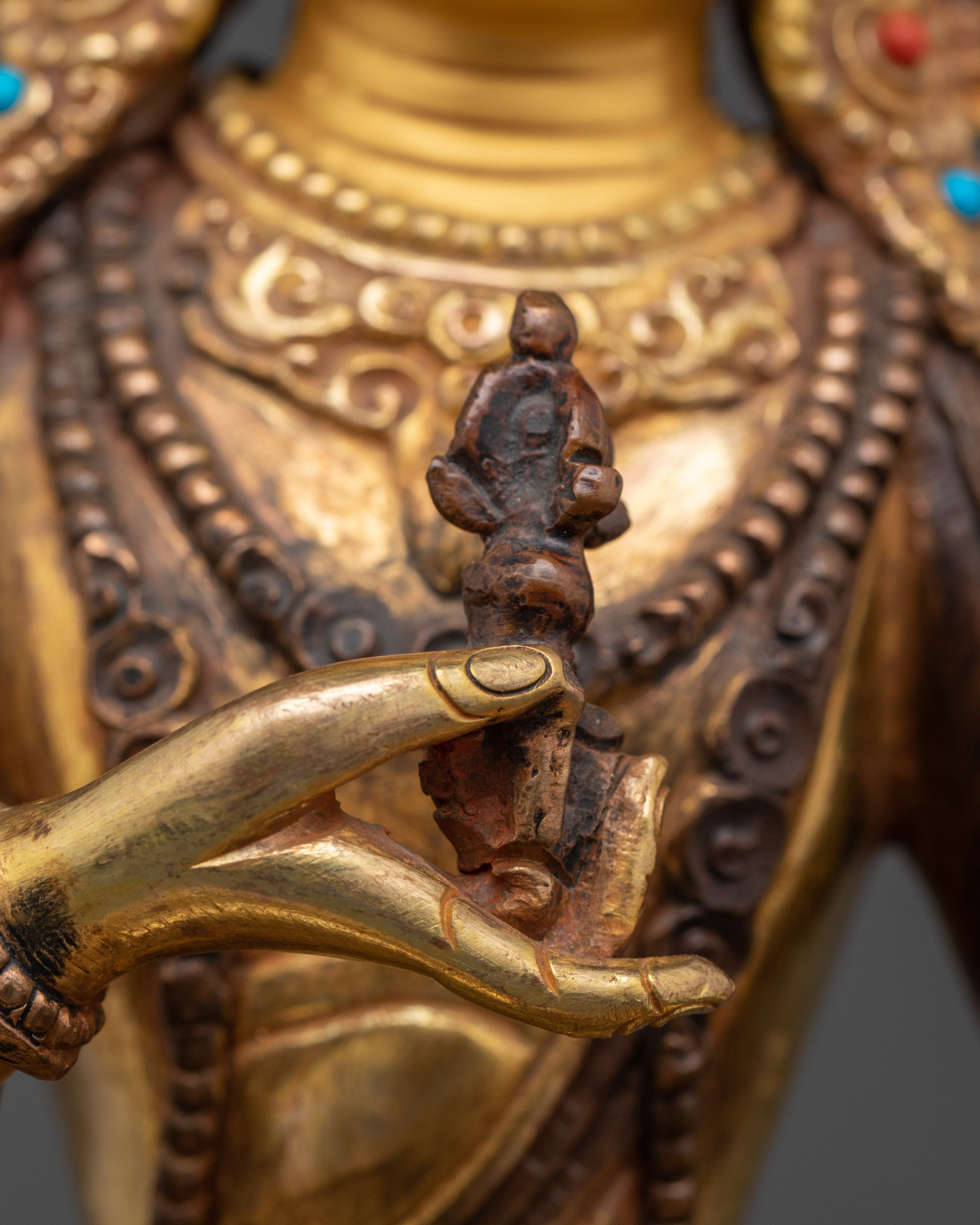 Sacred Vajrasattva Figurine | Gold Gilded Oxidized Copper Art