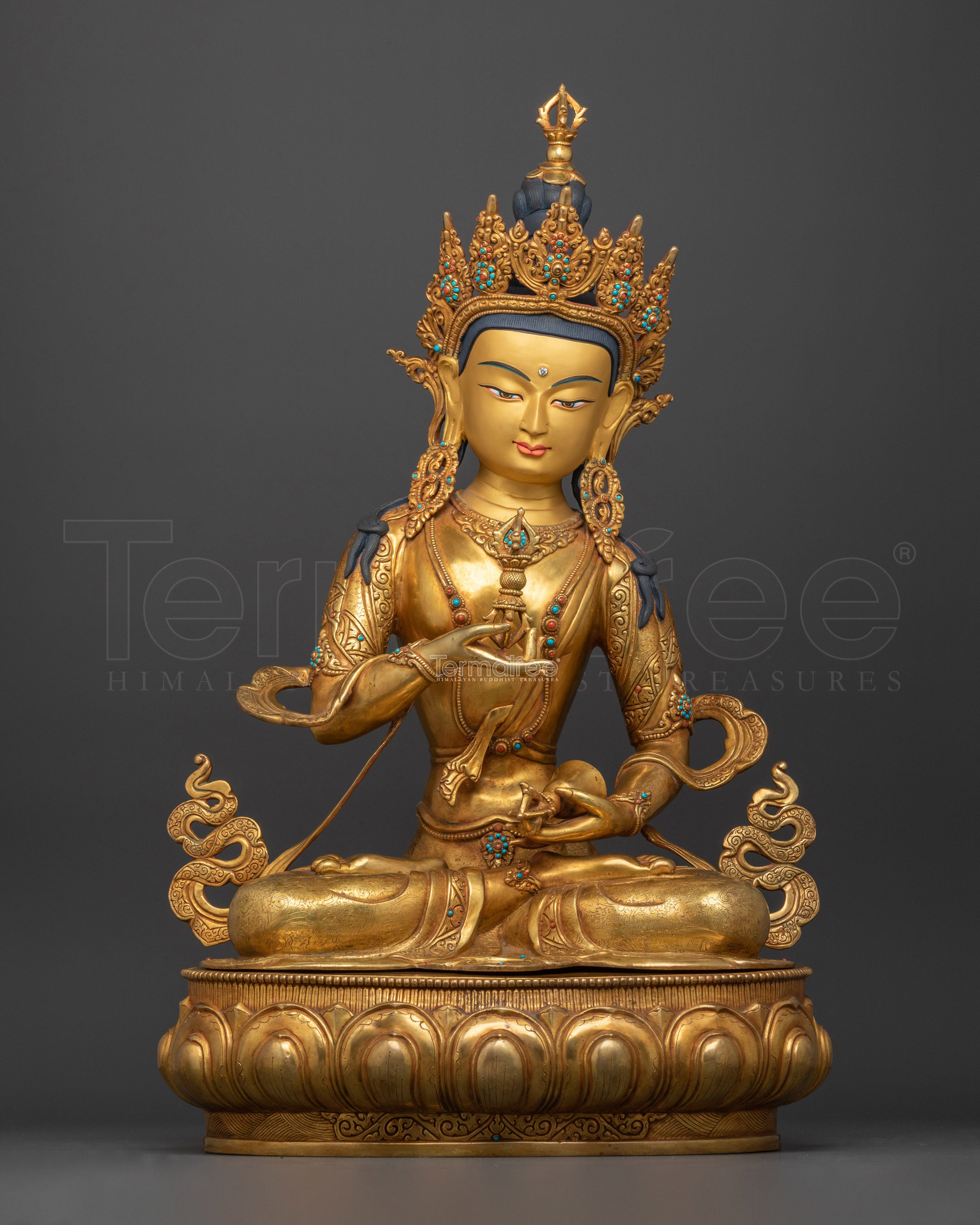 Sadhana Vajrasattva Sculpture | 24K Gold Gilded Gemstone Copper Masterpiece