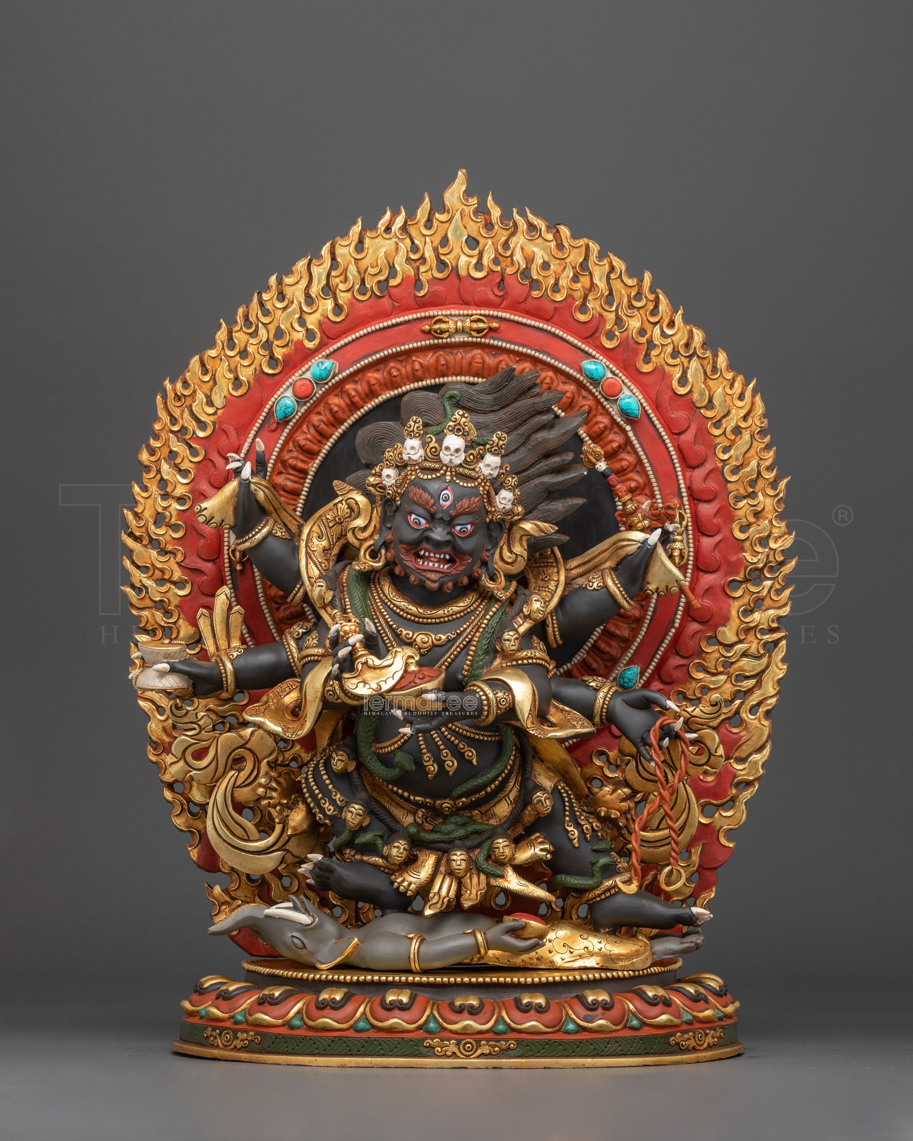 24K Gold Gilded Six-Armed Mahakala Deity | Fierce Protector of the Dharma