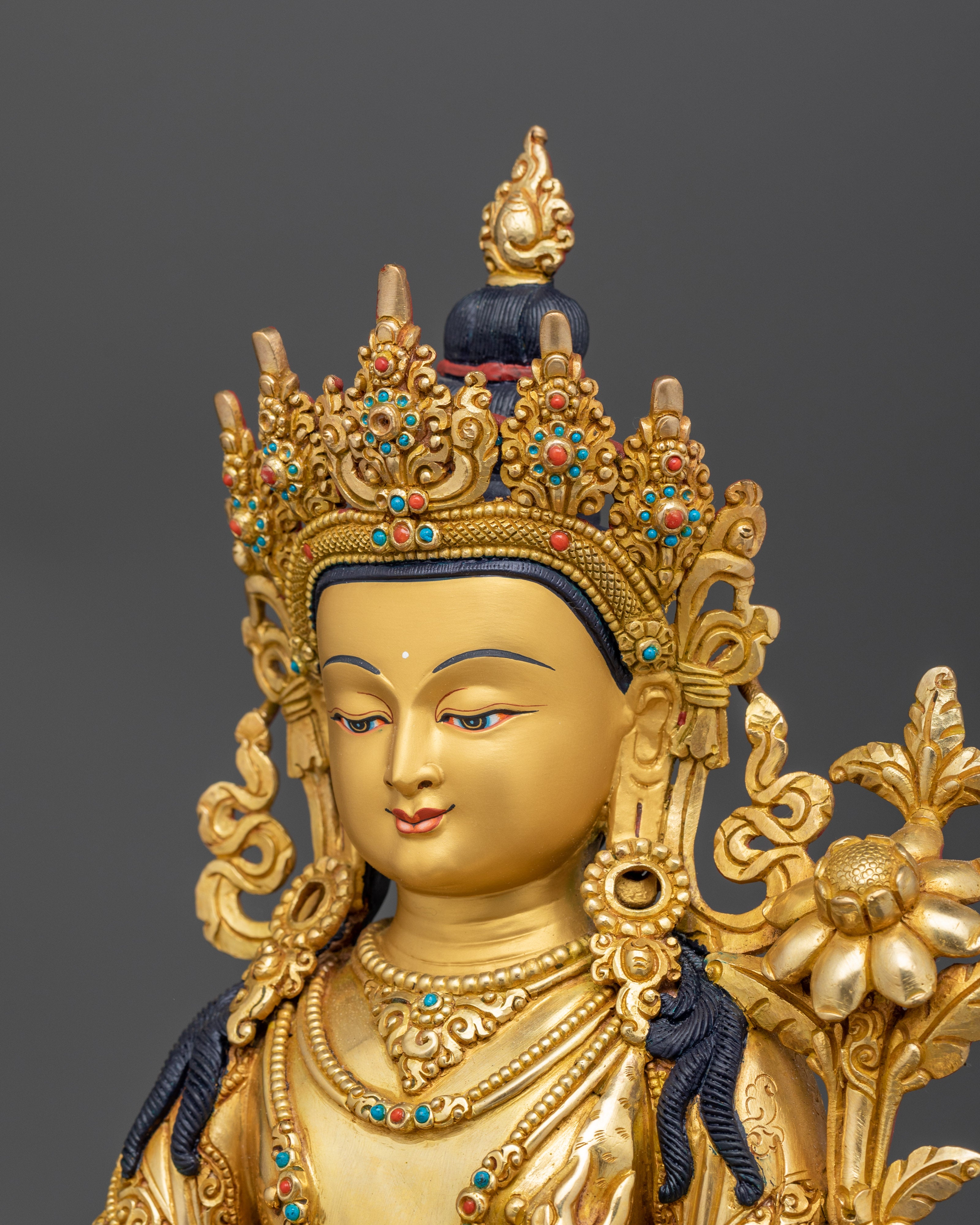 24K Gold Gilded Deity Avalokiteshvara Tibetan Chenrezig | Handcrafted Statue