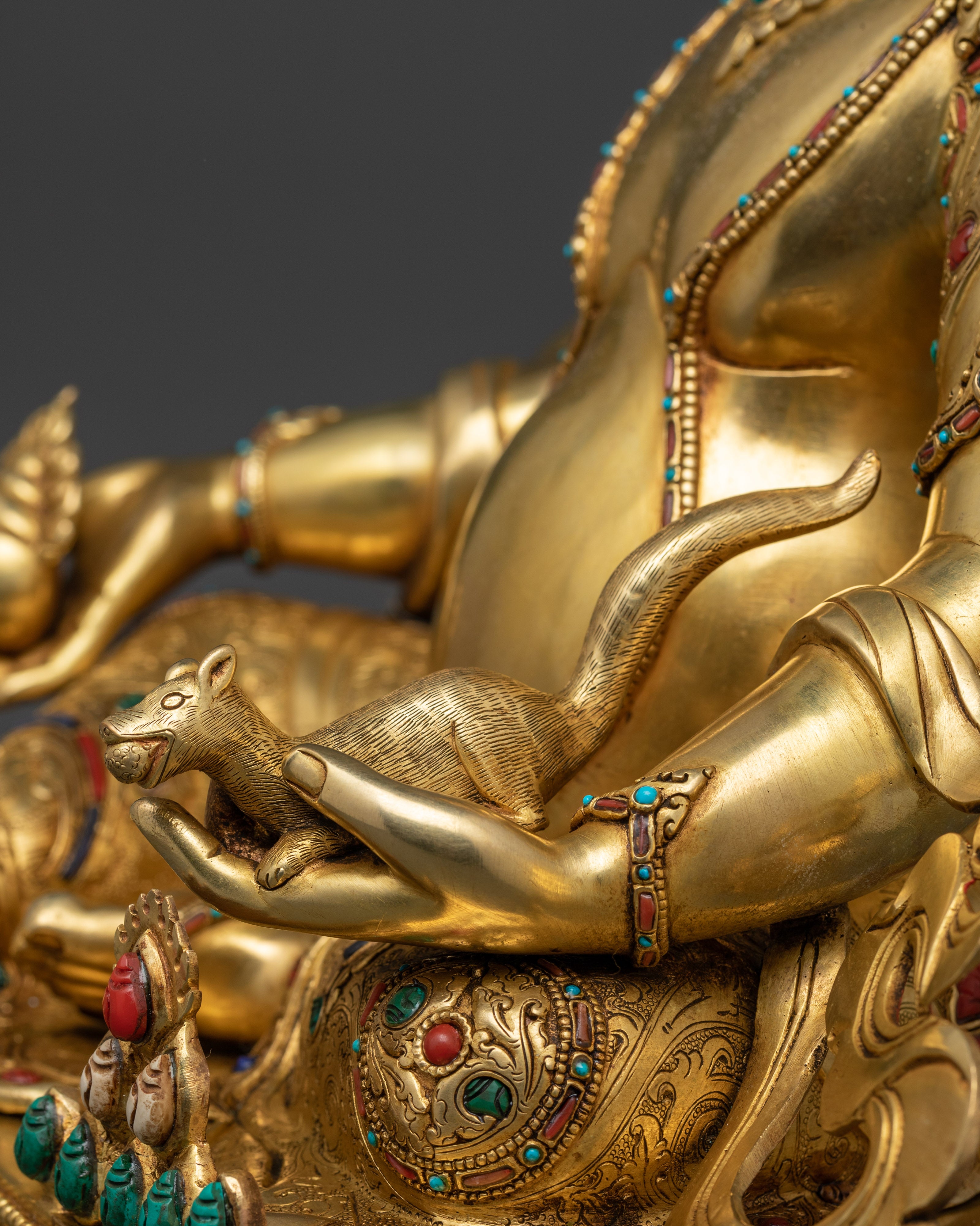 Wealth Deity Dzambhala Figure | 24K Gold Gilded Prosperity Icon | Handcrafted Tibetan Art