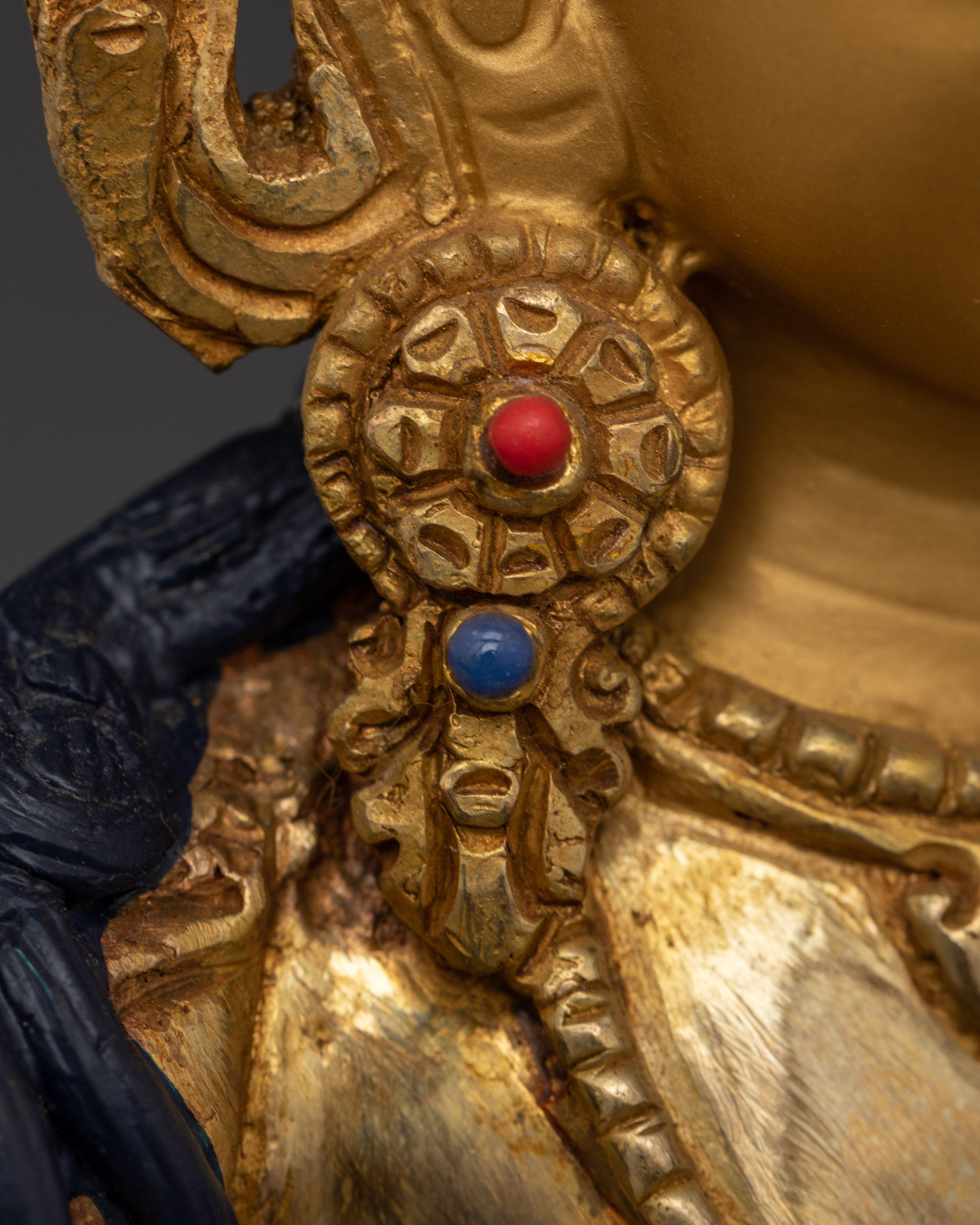 Manjushri Holding Flaming Sword | 24K Gold Gilded Copper with Handcarved Gemstone