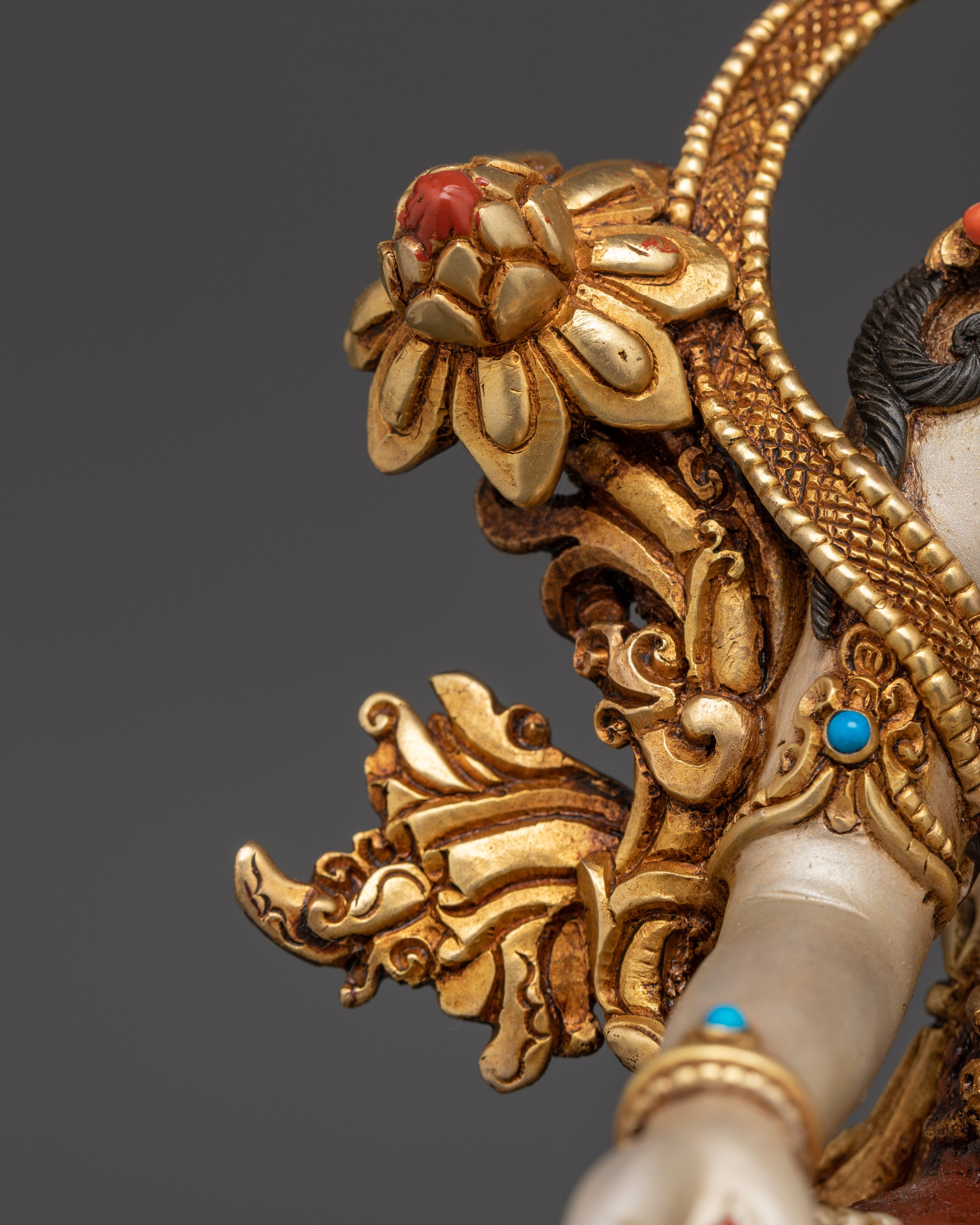 Beautiful White Tara Buddha Figurine | 24K Gold Gilded Buddhist Statue