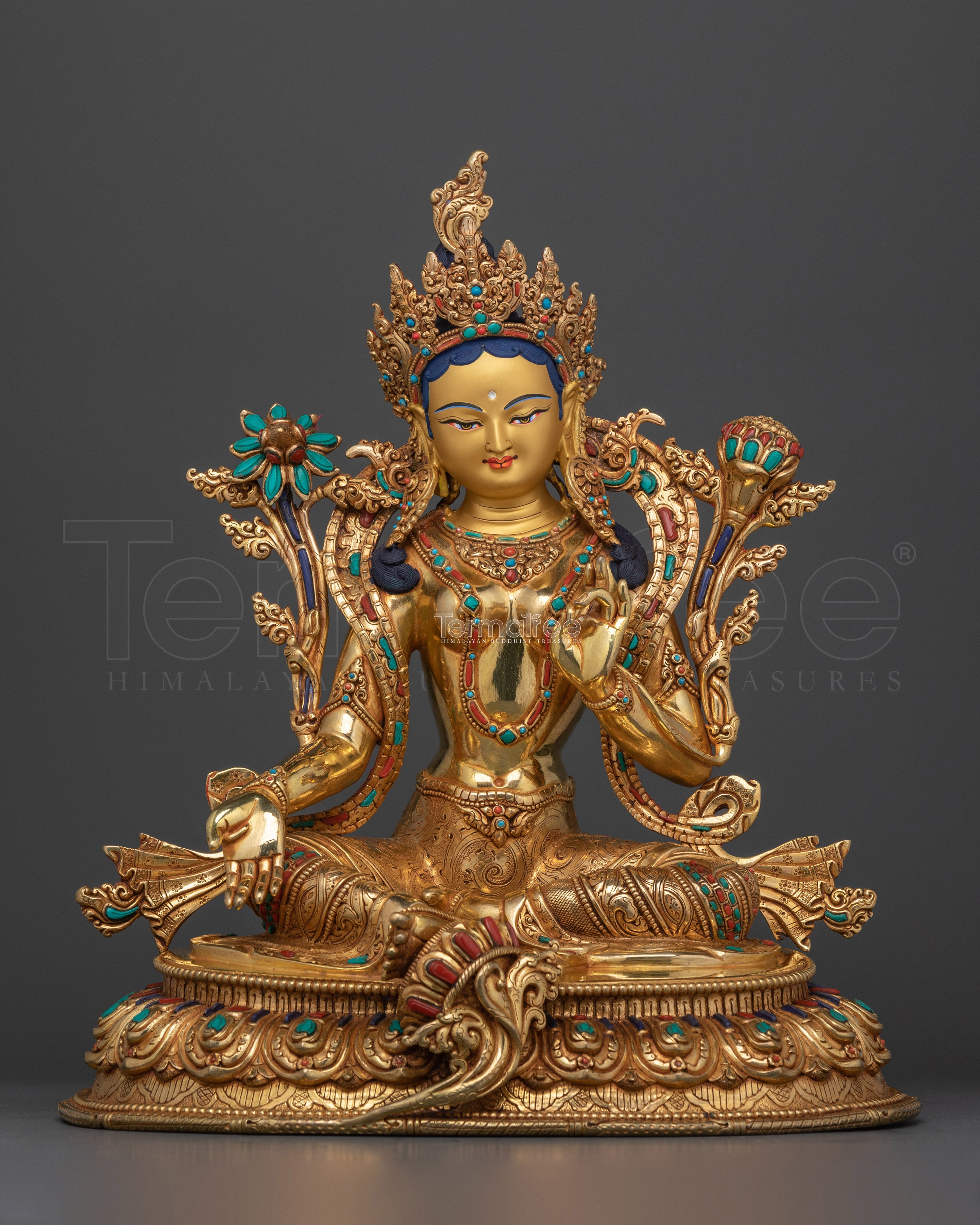 The Compassionate Protector and Swift Savior | Green Tara 24K Gold Gilded Statue