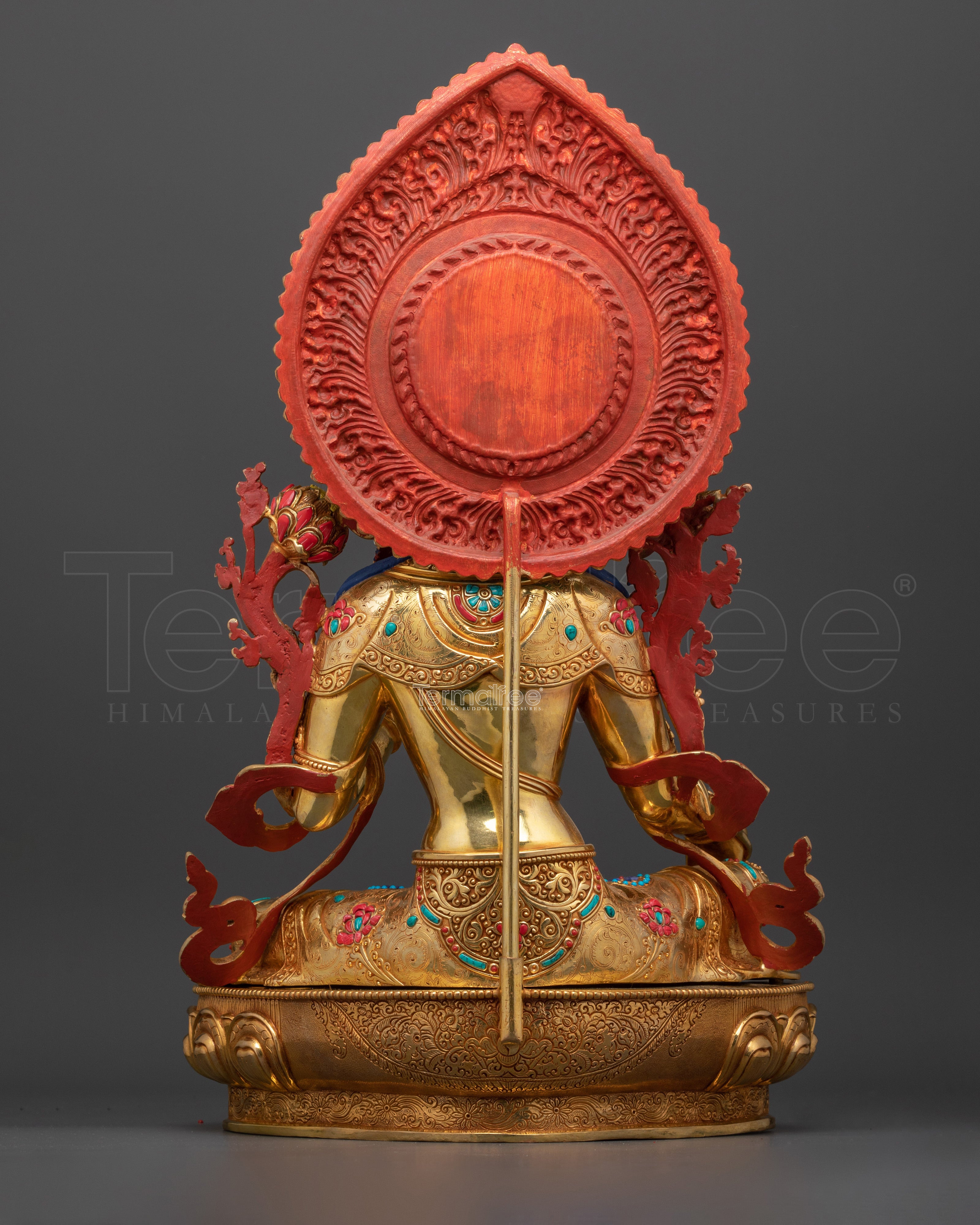 Himalayan Tibetan Green Tara Figure | 24K Gold Gilded Gemstone Copper Statue