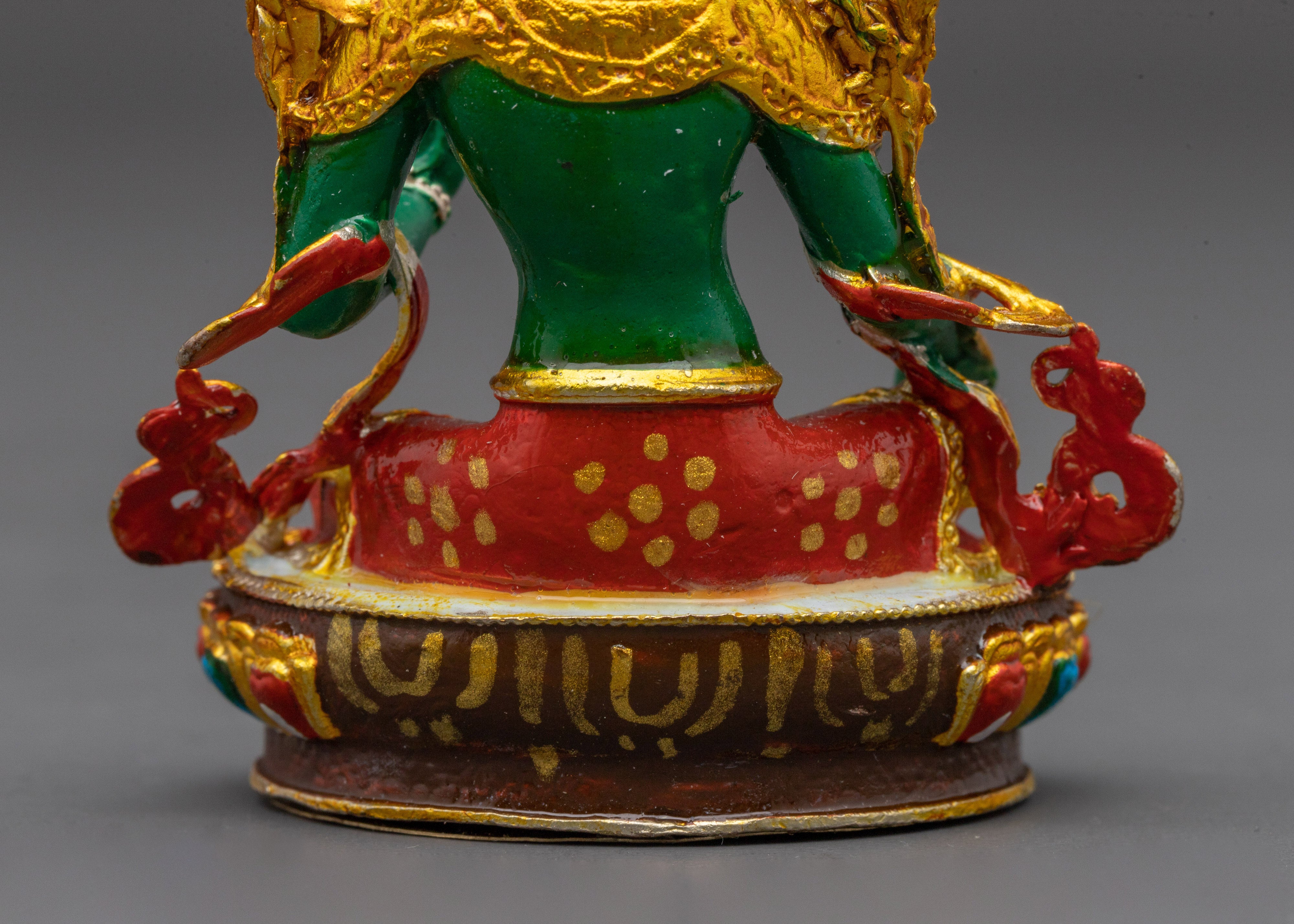 Elegant Buddha Green Tara | 2.8 Inches Gold Electroplated Copper Mini Statue