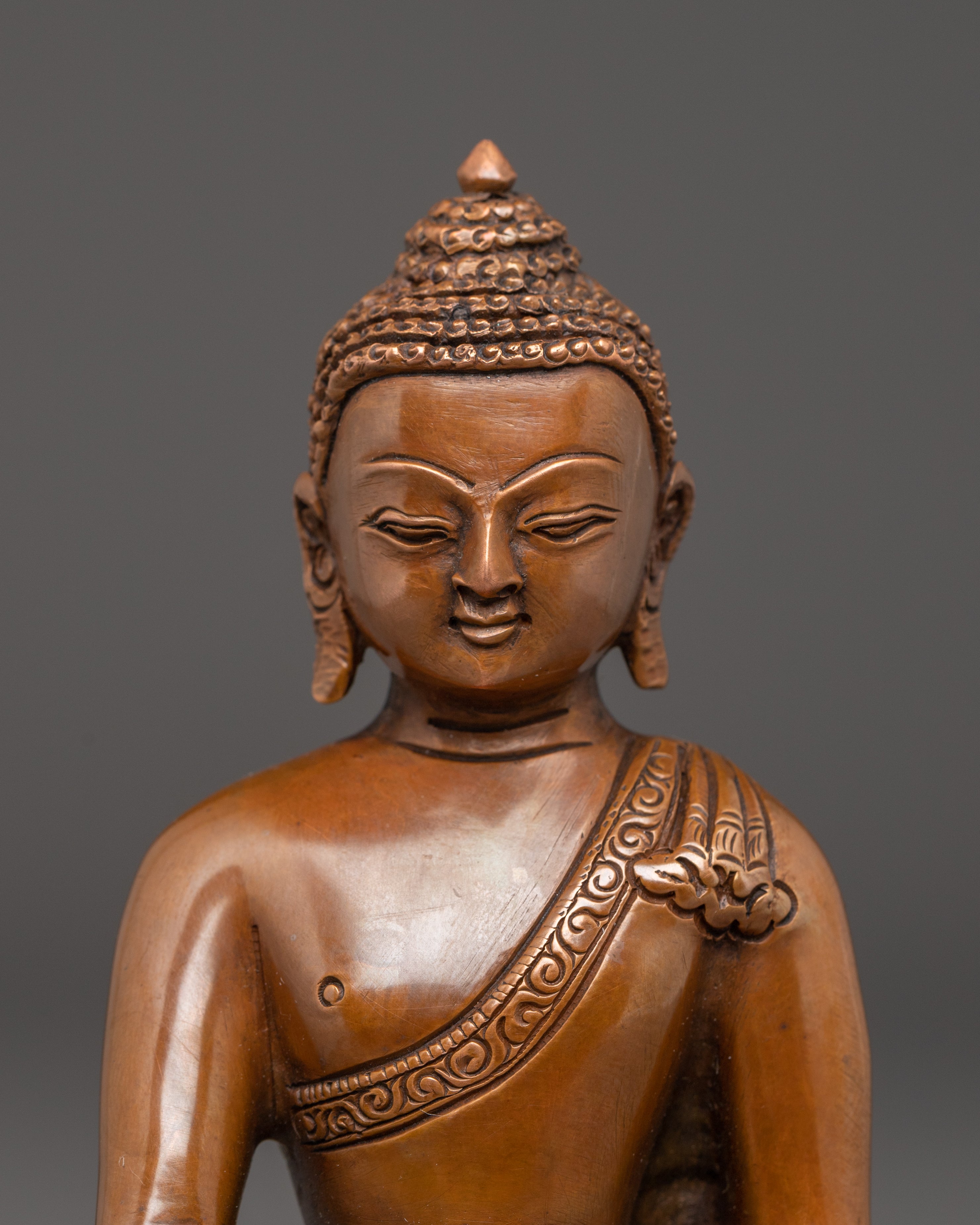 Handcrafted Oxidized Copper Statue of Wisdom Icon Shakyamuni Buddha