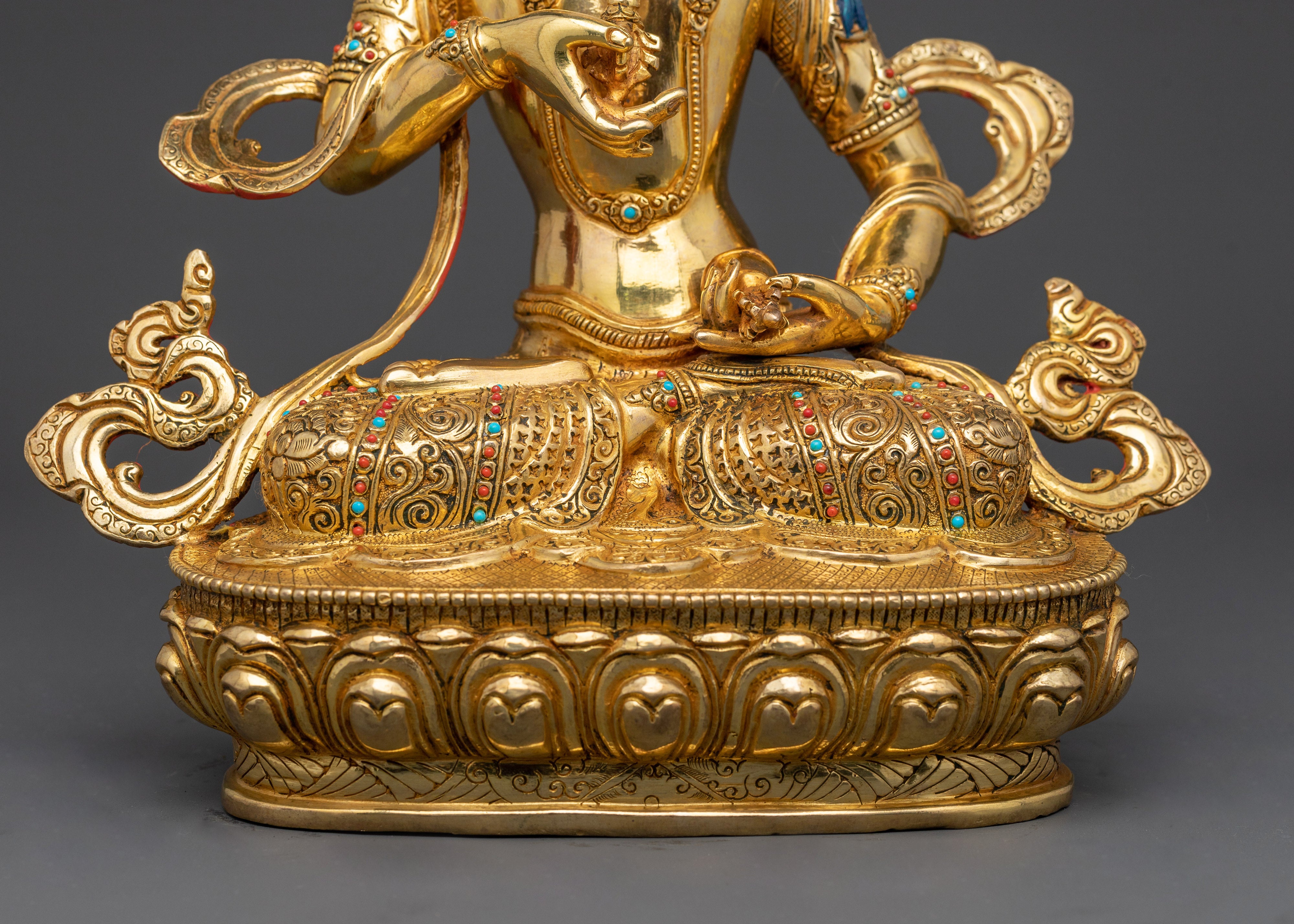 24K Gold Gilded Vajrasattva Statue | 13.8 Inches Tibetan Buddha Deity Sculpture