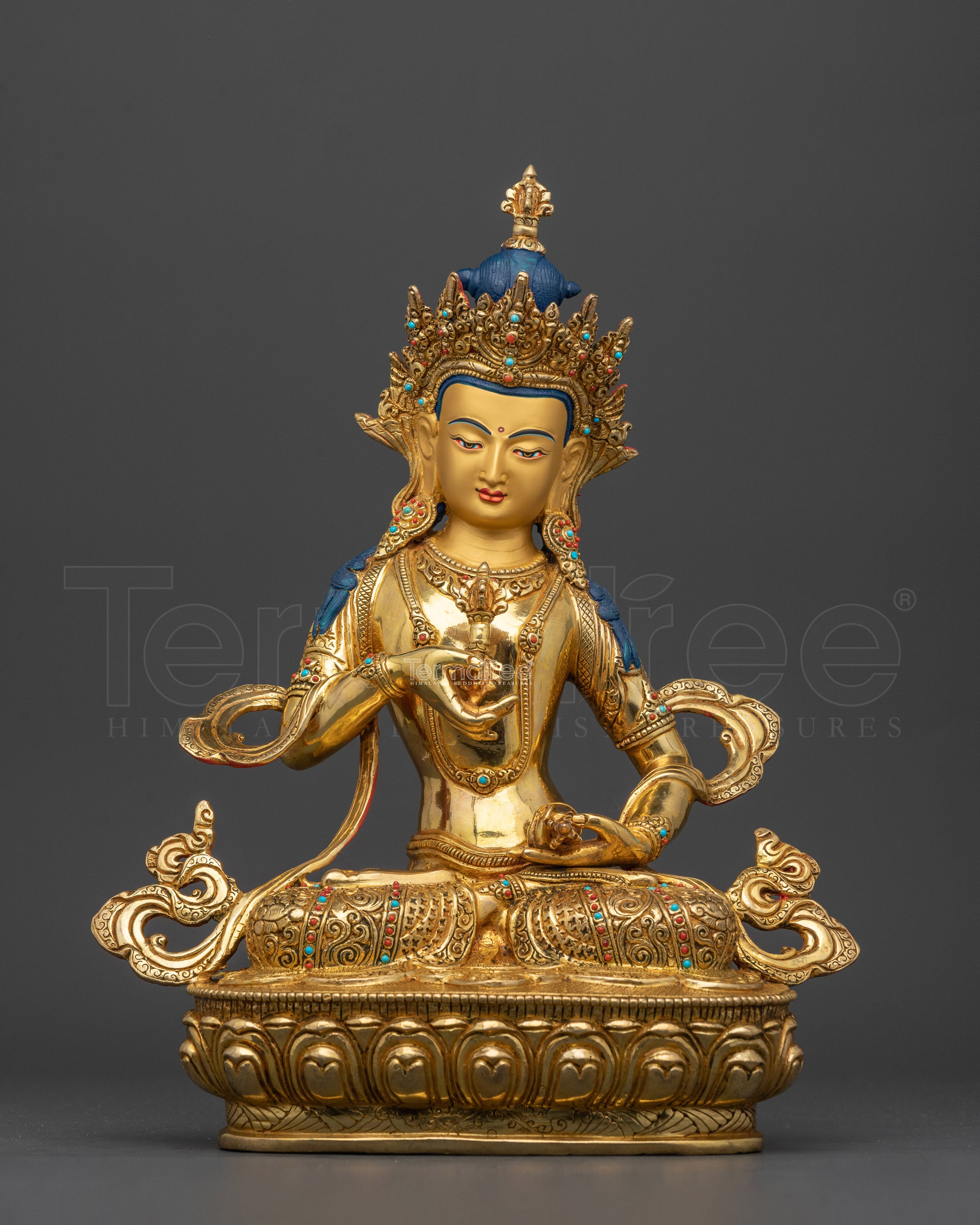 24K Gold Gilded Vajrasattva Statue | 13.8 Inches Tibetan Buddha Deity Sculpture