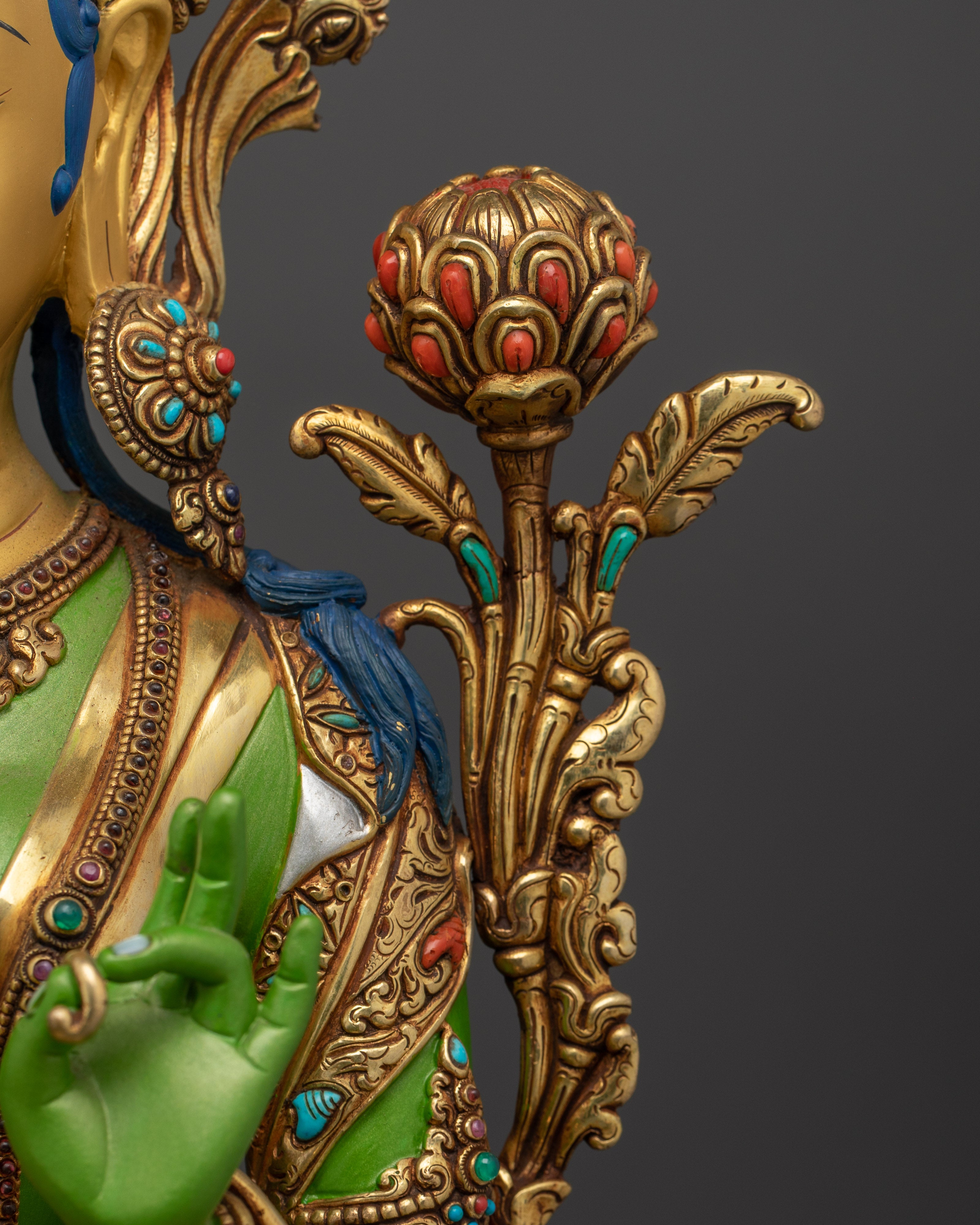 The Compassionate Savior Sculpture | Beautifully Painted Green Tara Statue
