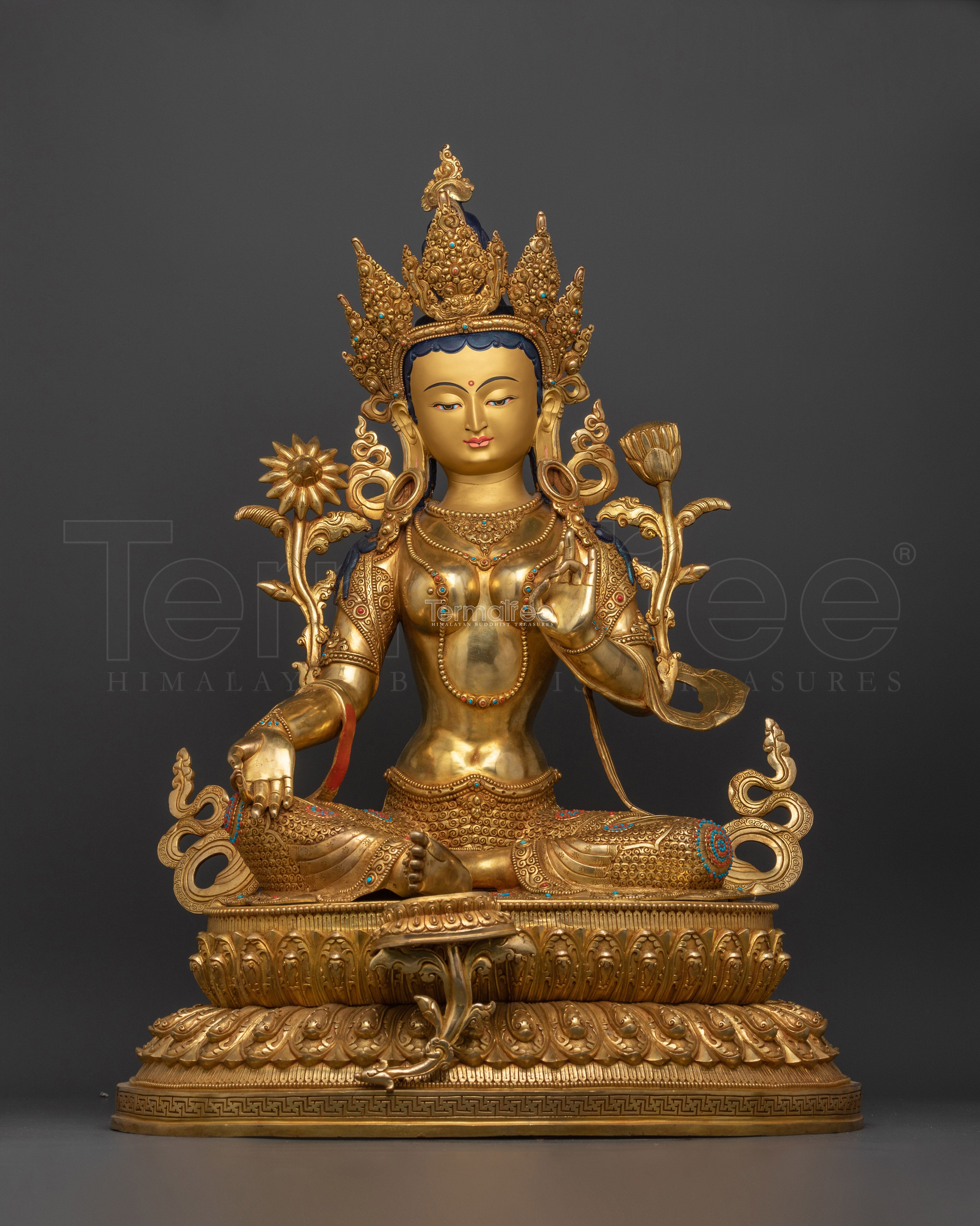 The Majestic Protector Green Tara | 24k Gold Gilded Life Sized Statue