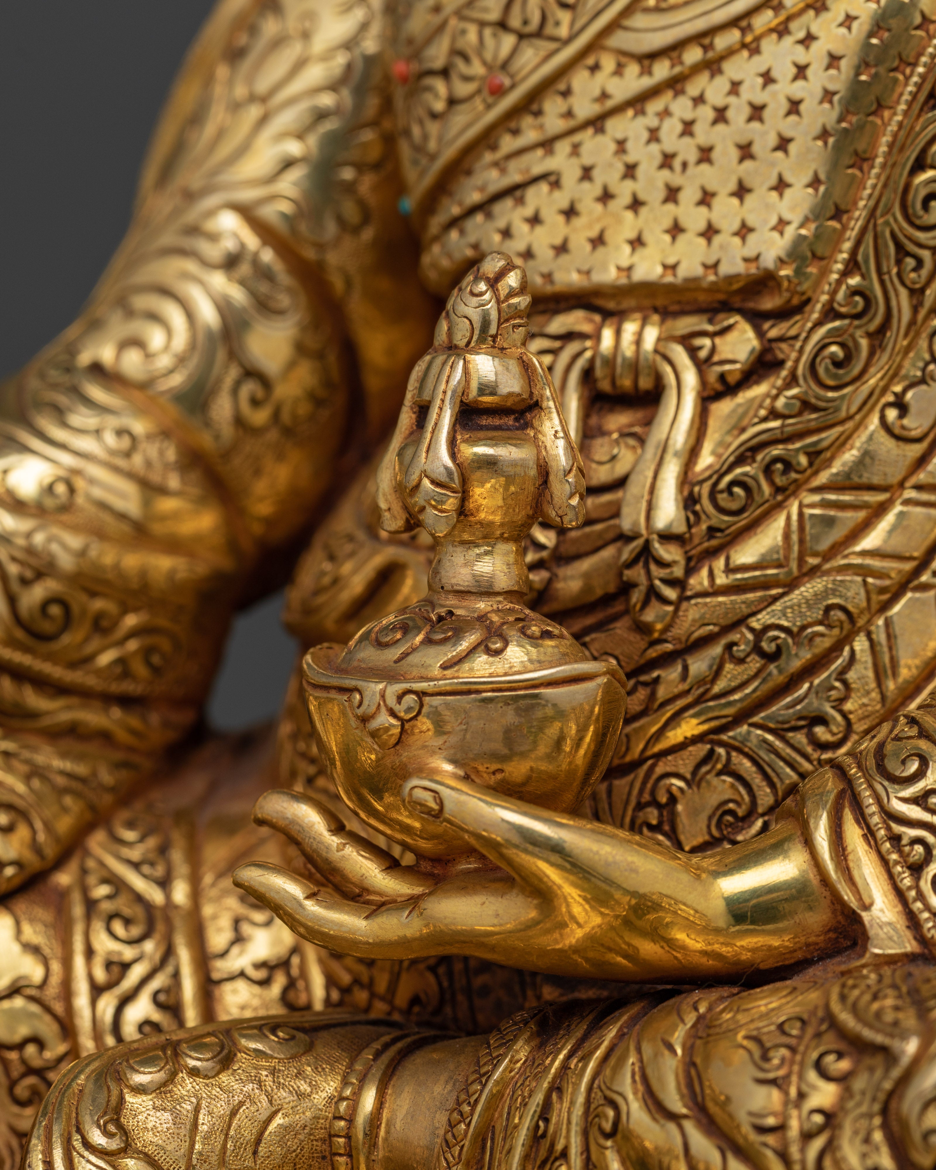 Semi-Wrathful Guru Rinpoche Statue | Tibetan Deity with Gemstones