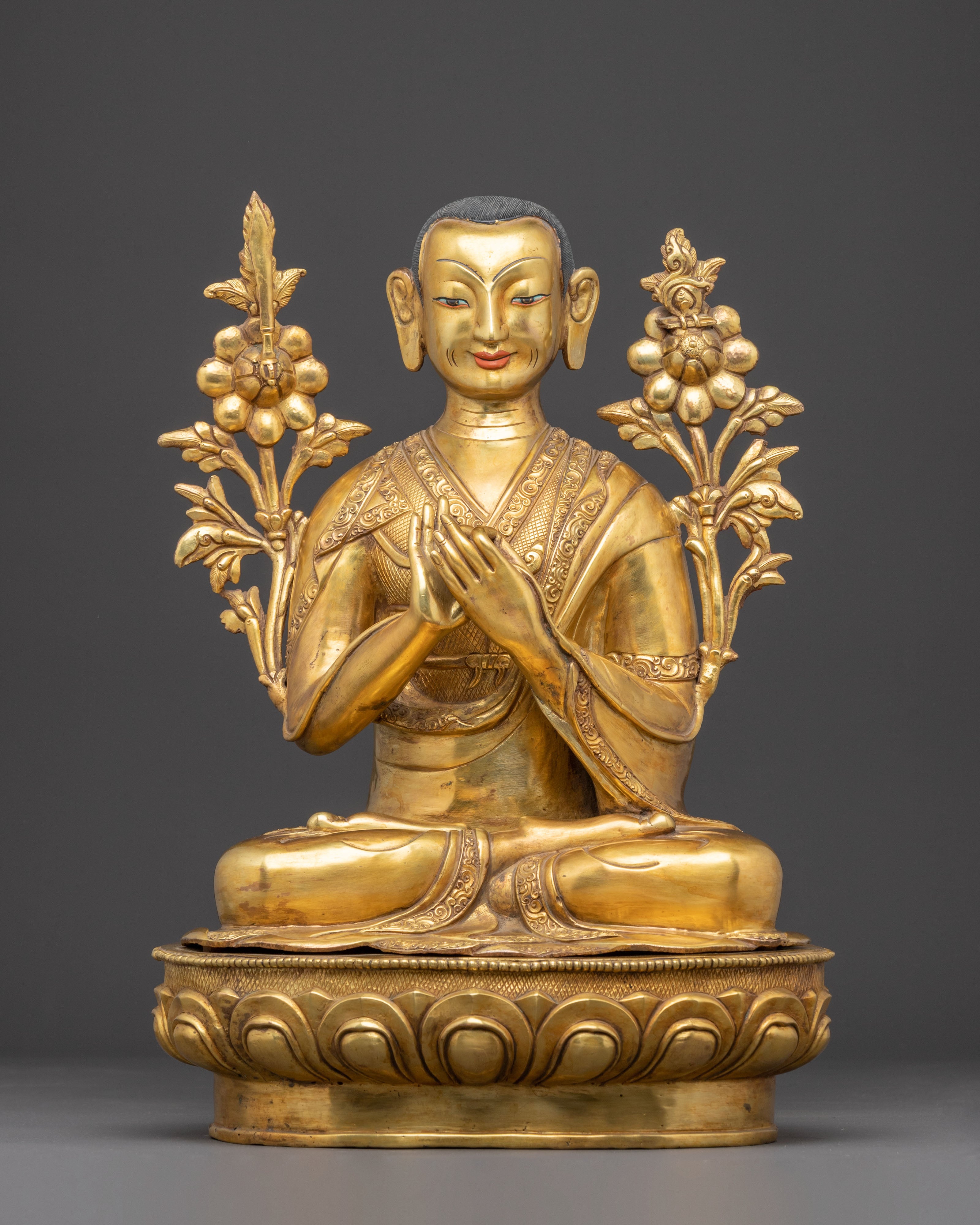 Traditional Statue of Tshongkhapa and His Disciples | Tibetan Master and Followers