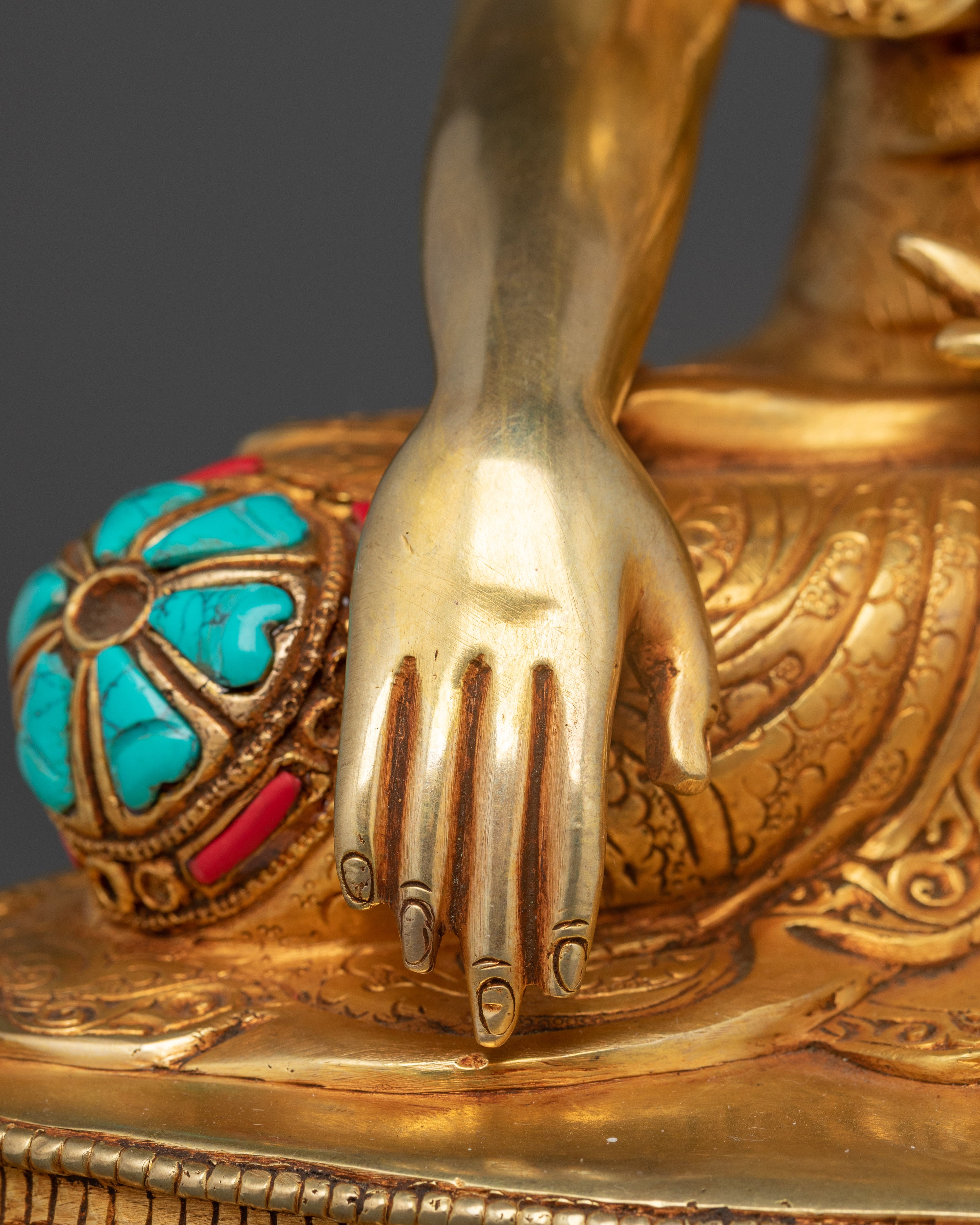 Shakyamuni Buddha Adorned with Handcarved Gemstones | Sacred Statue