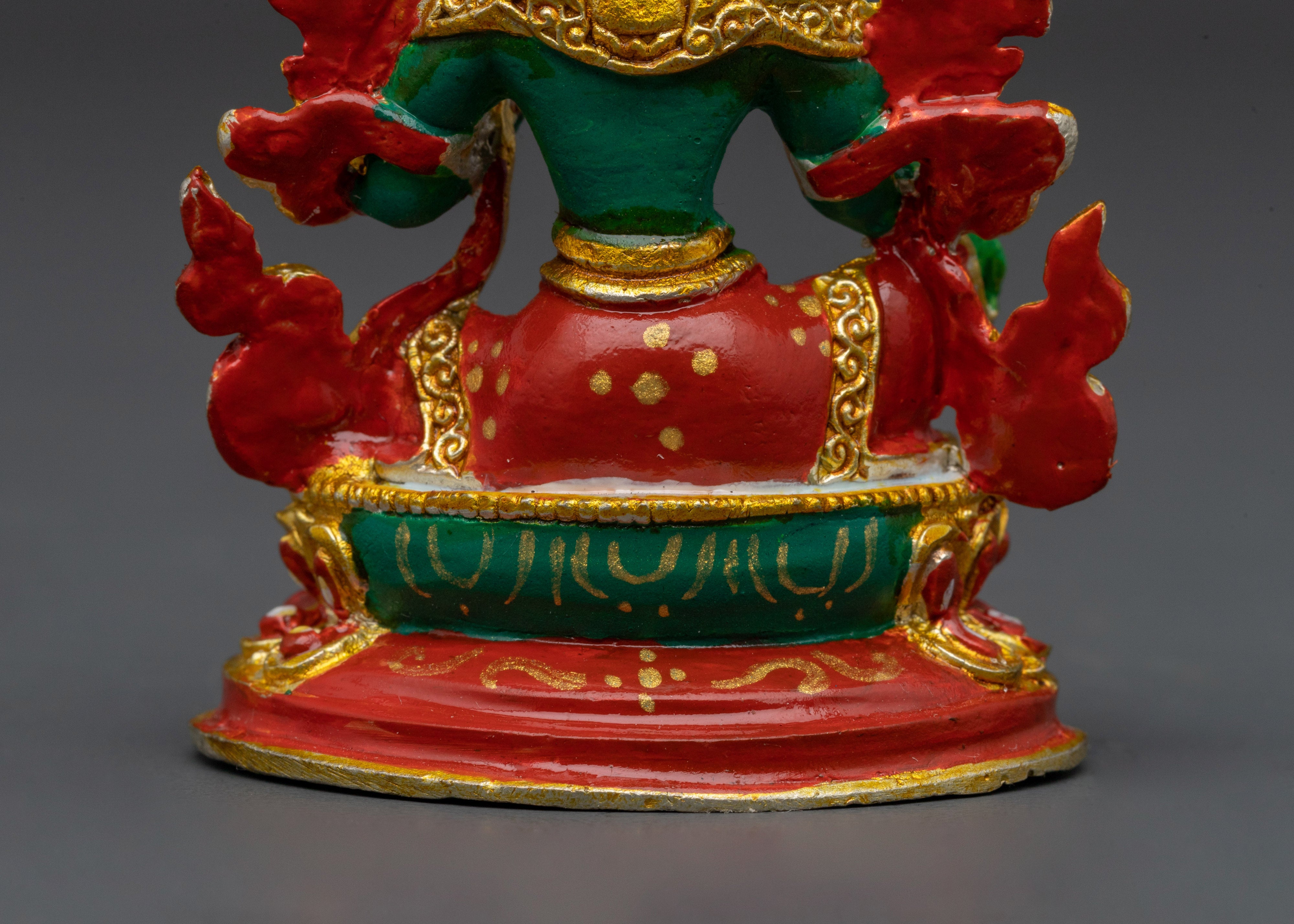 Gold Electroplated Green Tara Female Goddess | 2.4 Inches Miniature Spiritual Statue