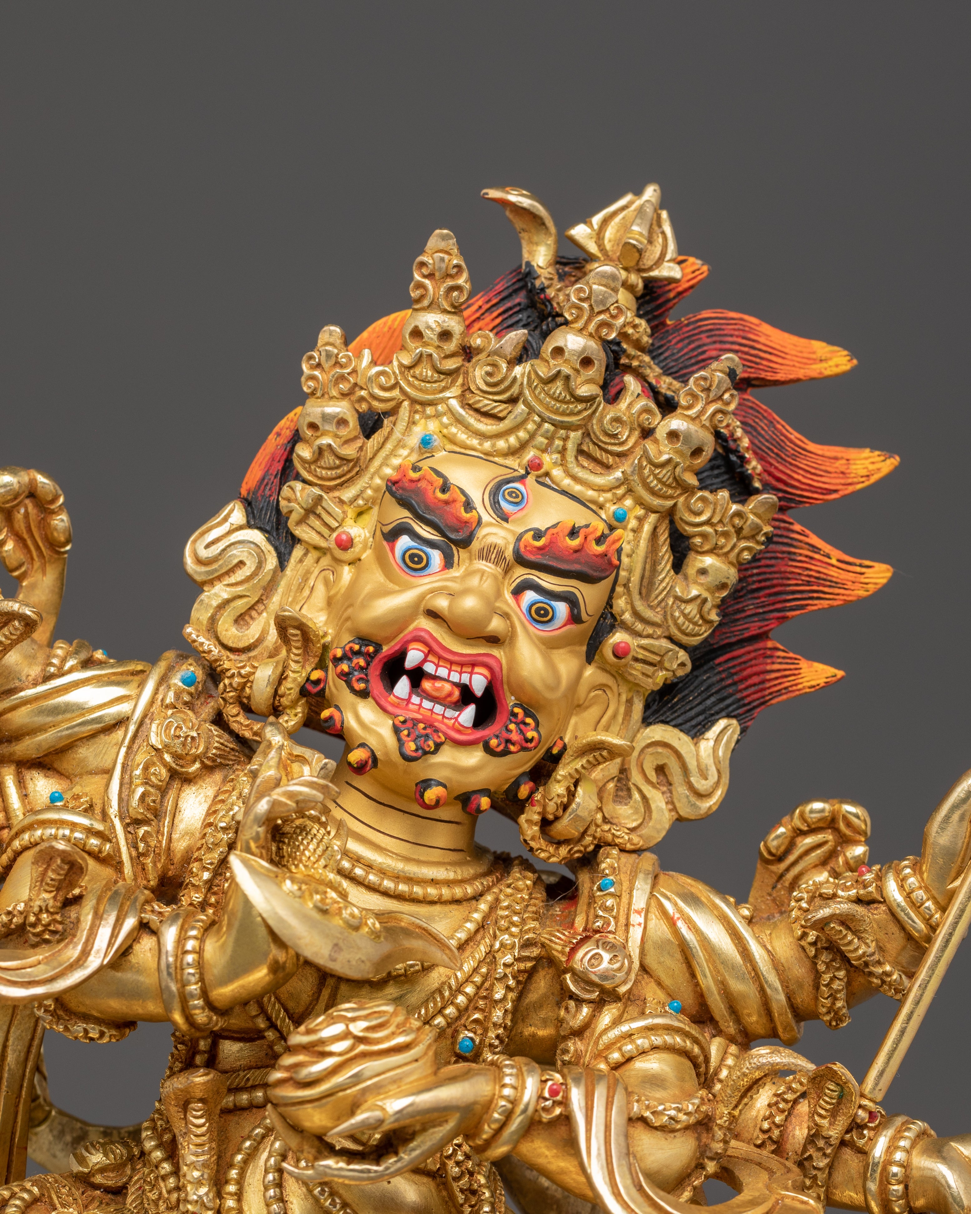 Handcrafted Six-Armed Mahakala Sculpture for Meditation