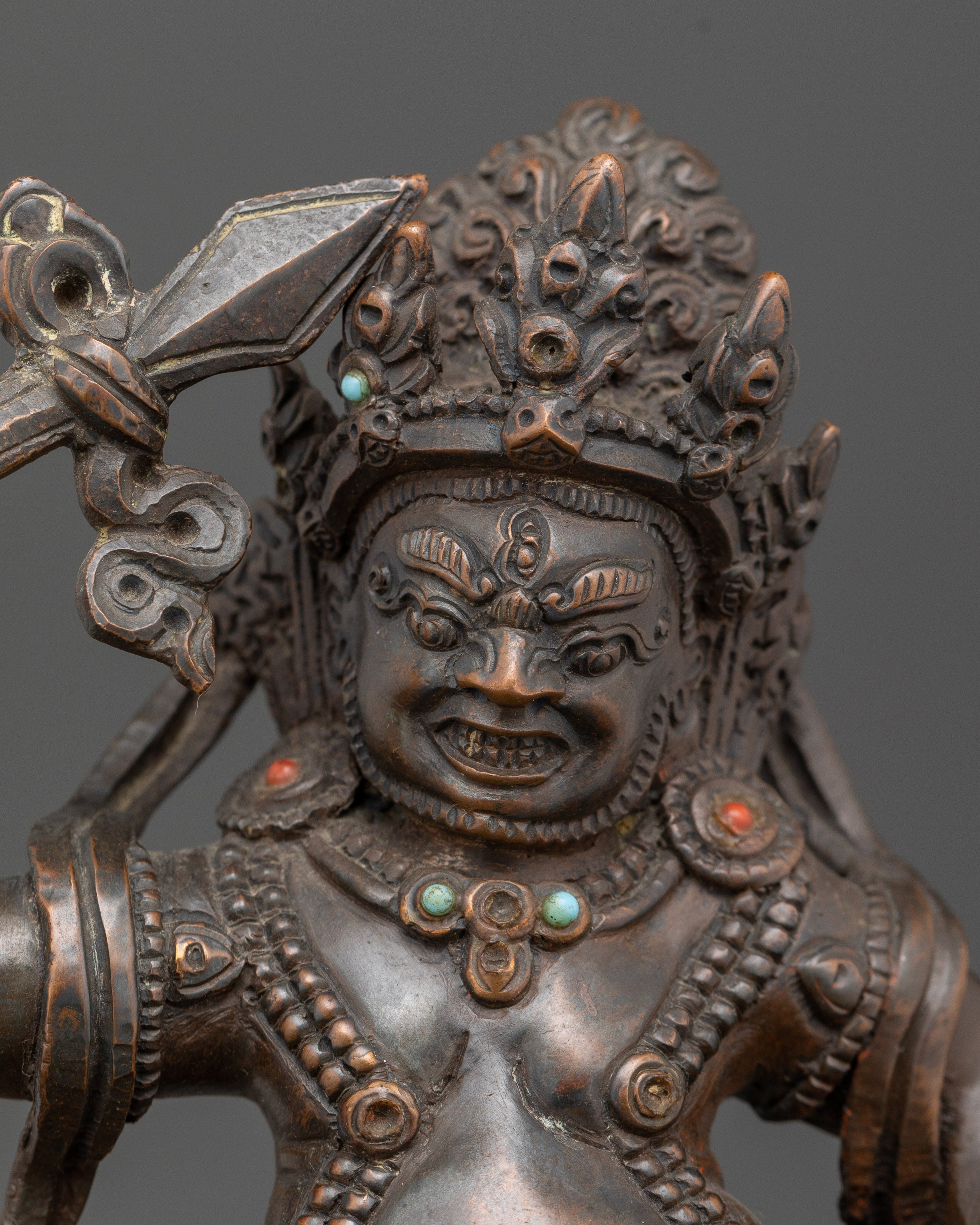 Handcrafted White Dzambhala Statue | Oxidized Copper Wealth Deity Sculpture