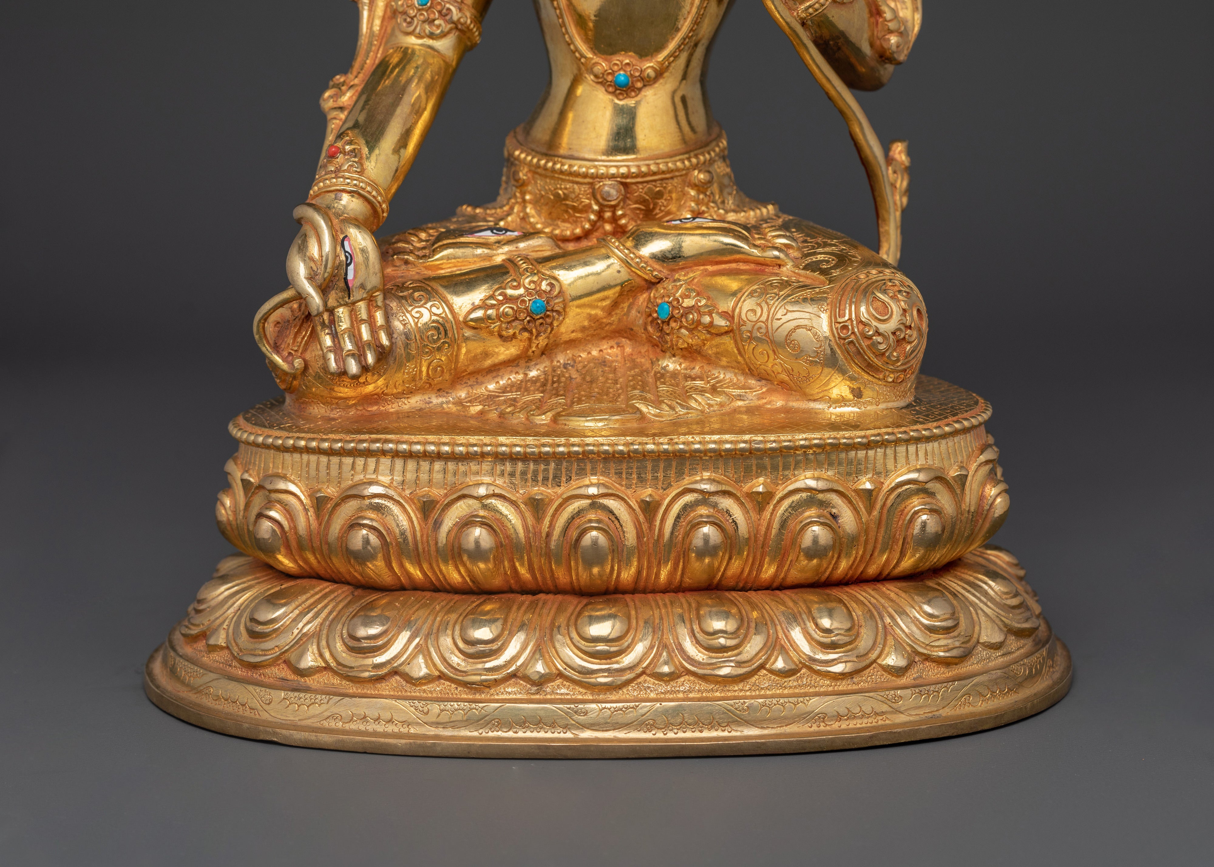 Tibetan Handcarved White Tara | 24K Gold Gilded Serenity