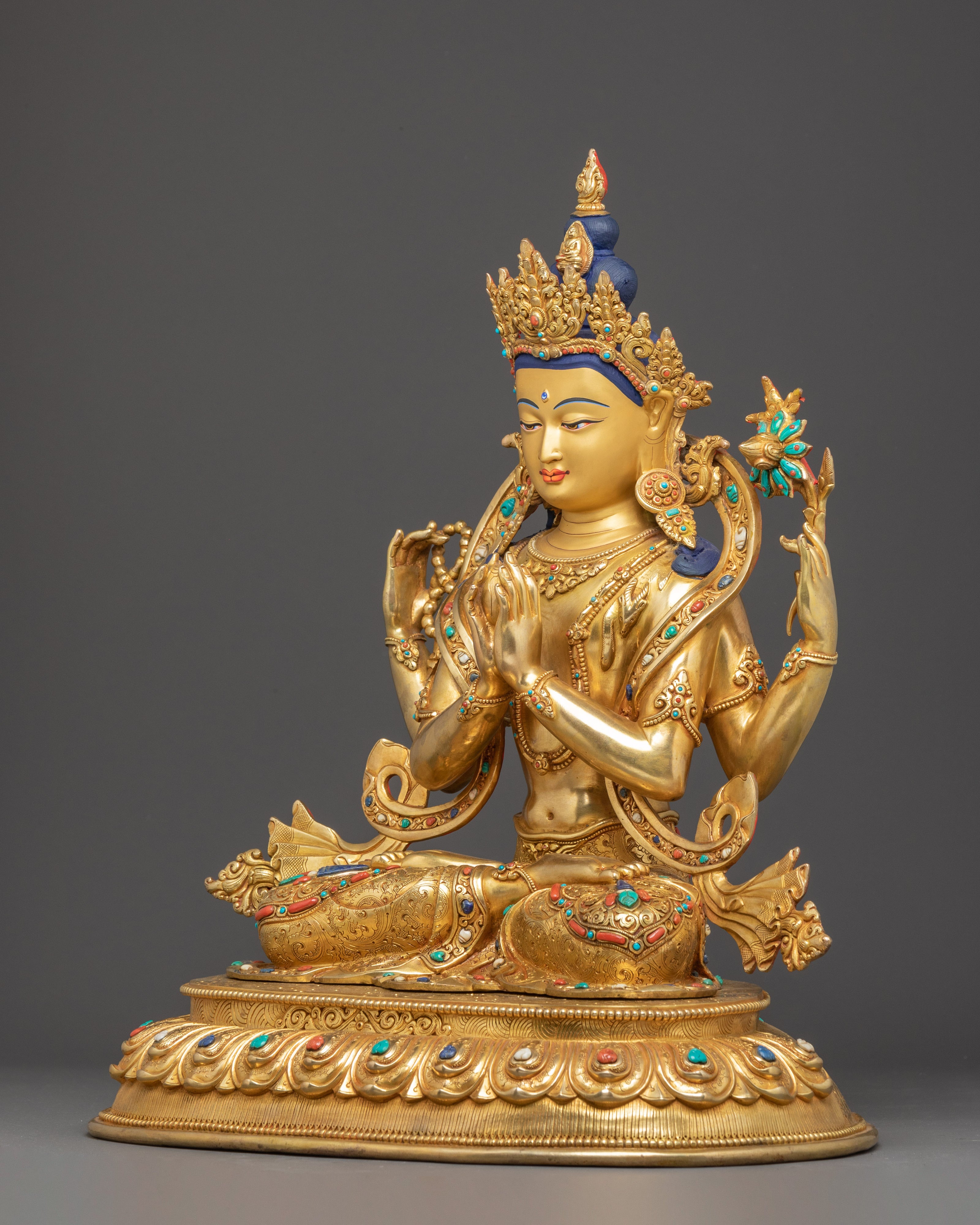 Handmade Copper Statue of Bodhisattva Chenrezig | Compassion Bodhisattva