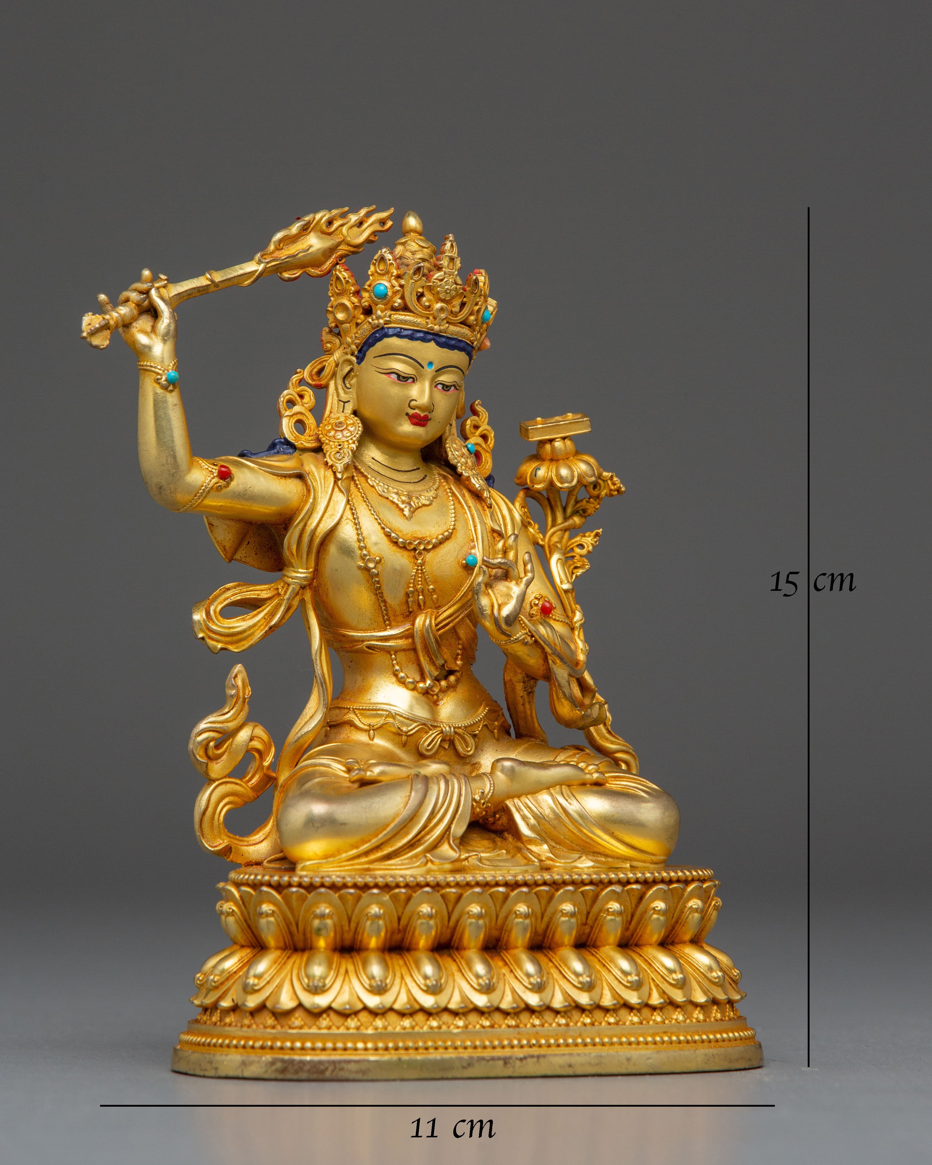Machine-Made Golden Statue of Manjushri Bodhisattva | Symbol of Wisdom